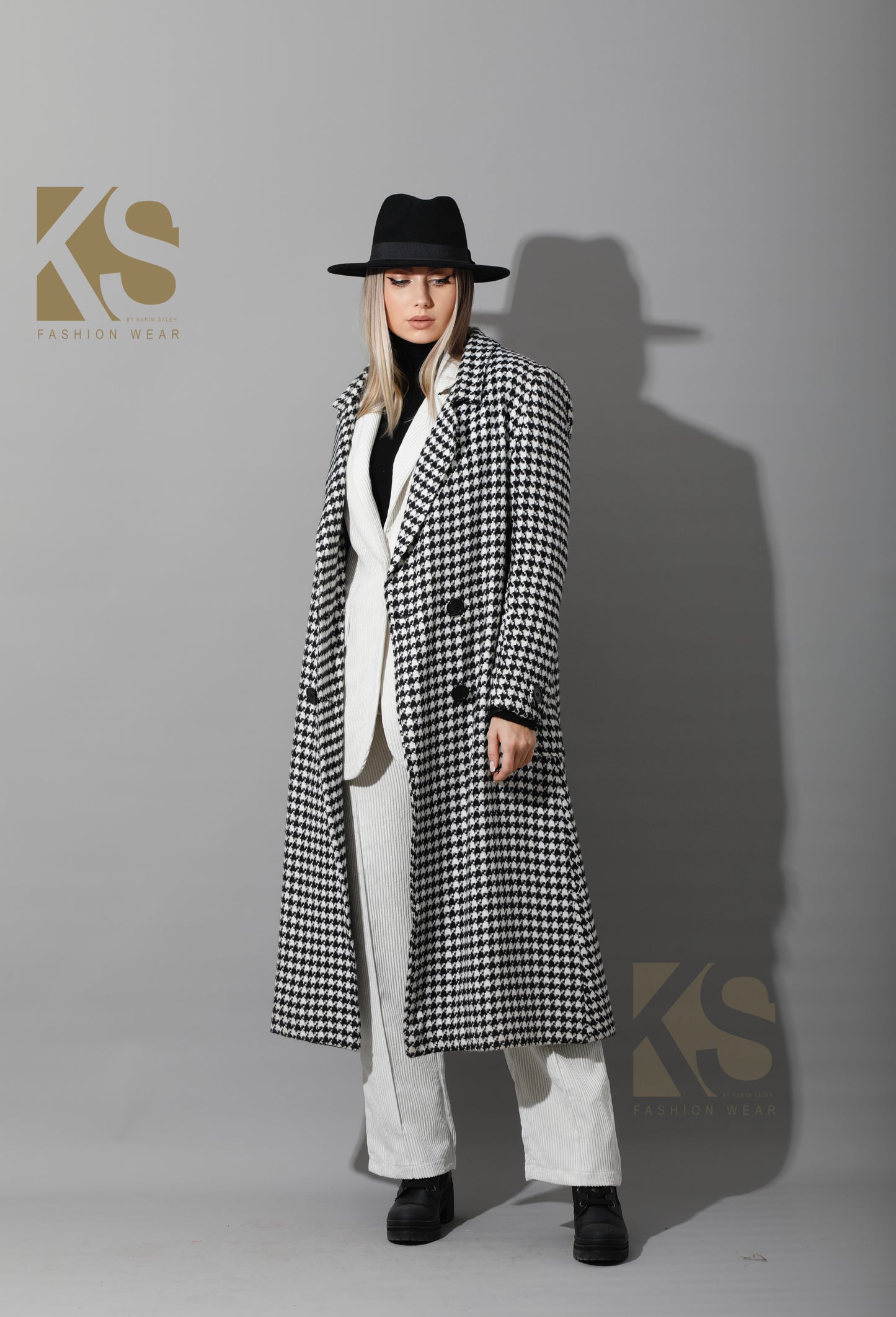 Tweed double breasted Coat - Black&White