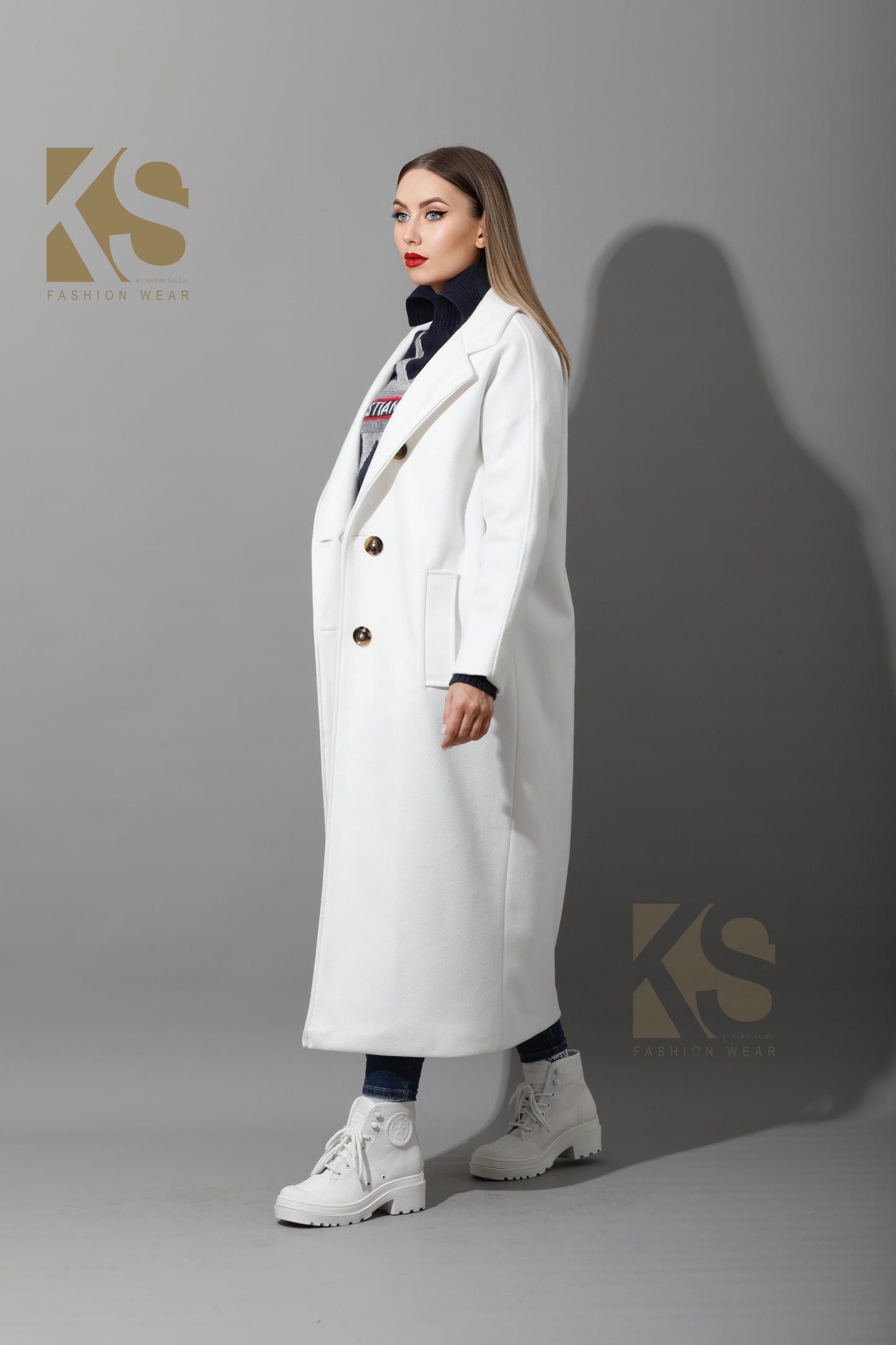 Long Double Breasted Coat - White