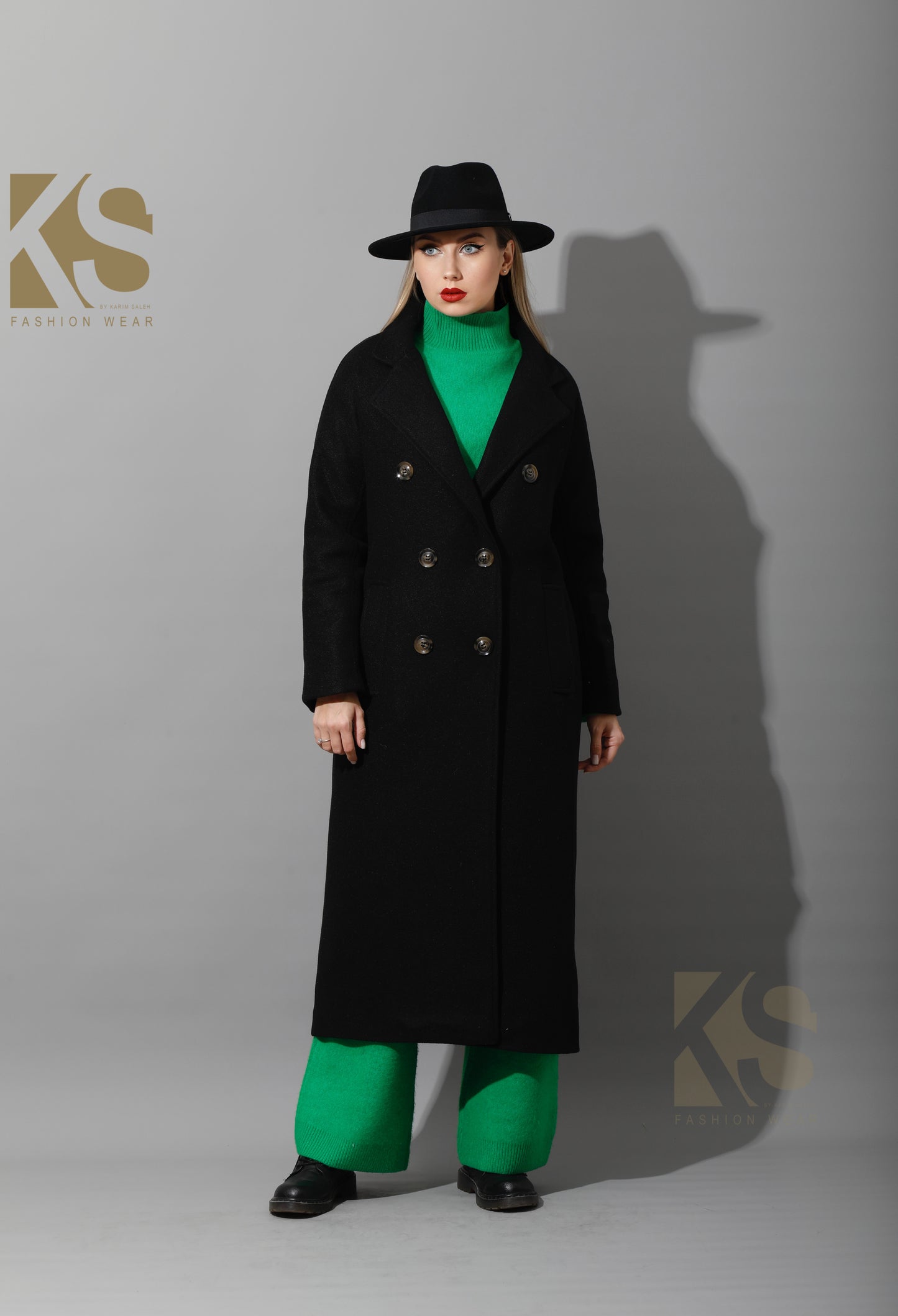 Long Double Breasted Coat - Black