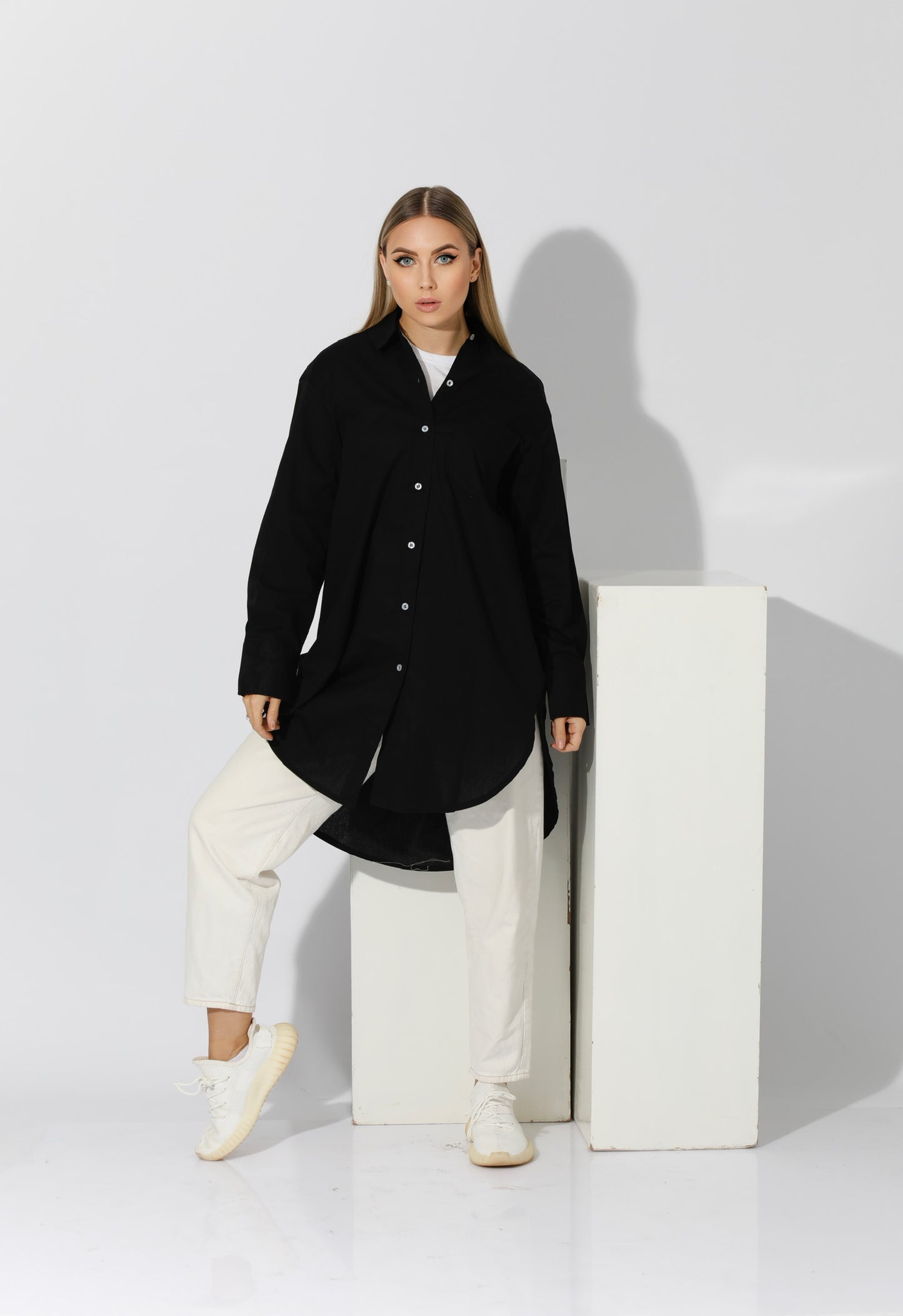Oversized Shirt Dress - Black