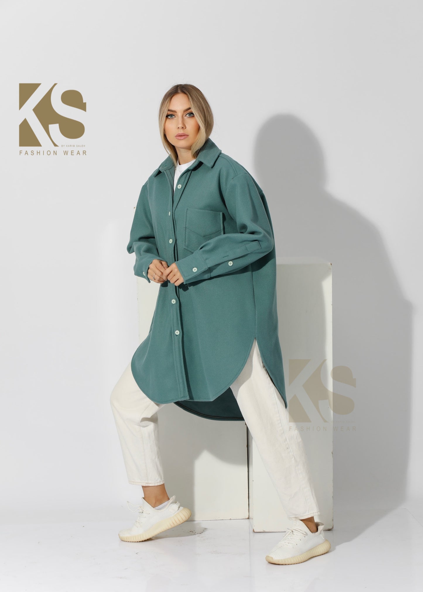 Woolen Oversized Shirt - Mint Blue
