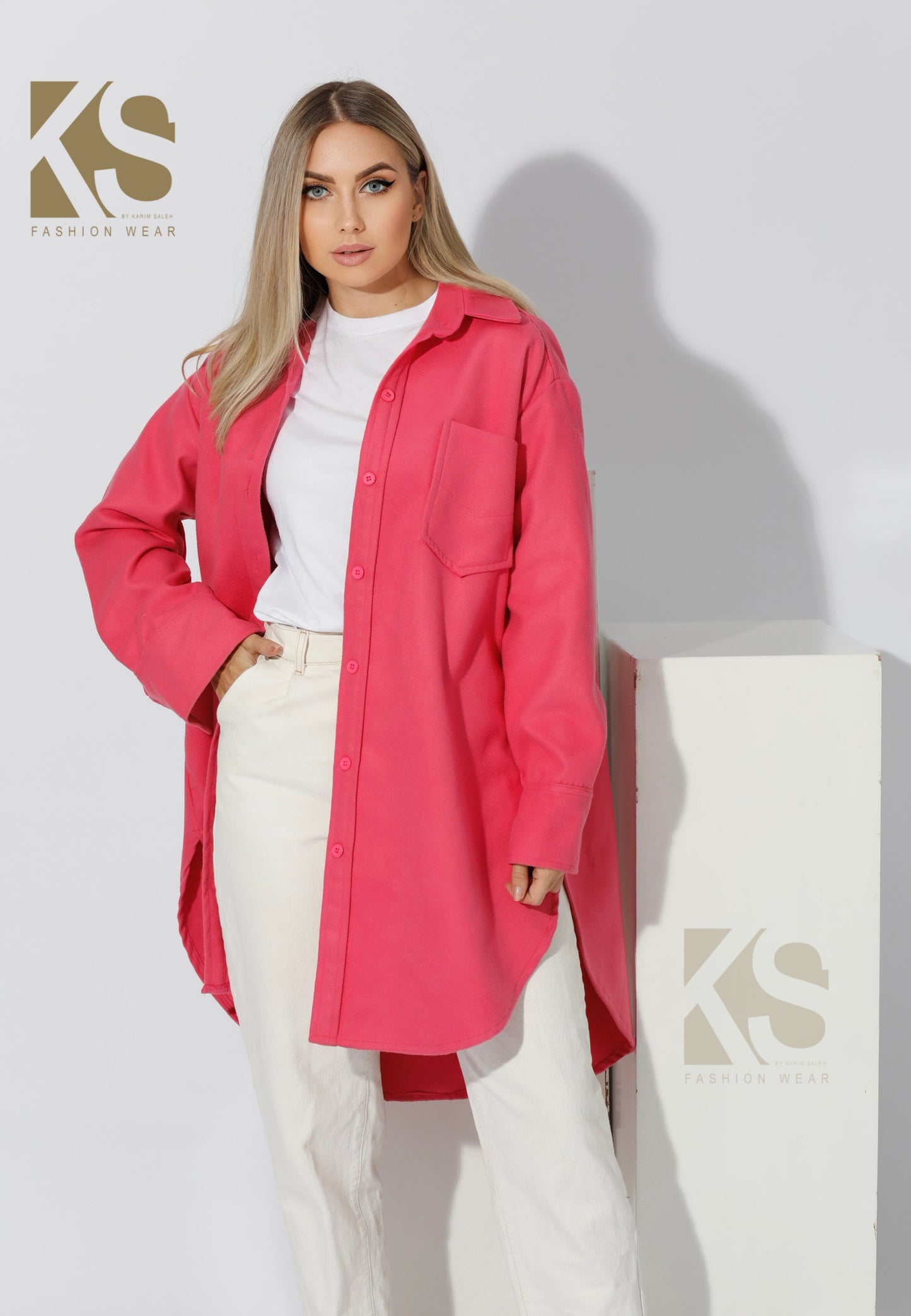 Woolen Oversized Shirt - Barbie Pink
