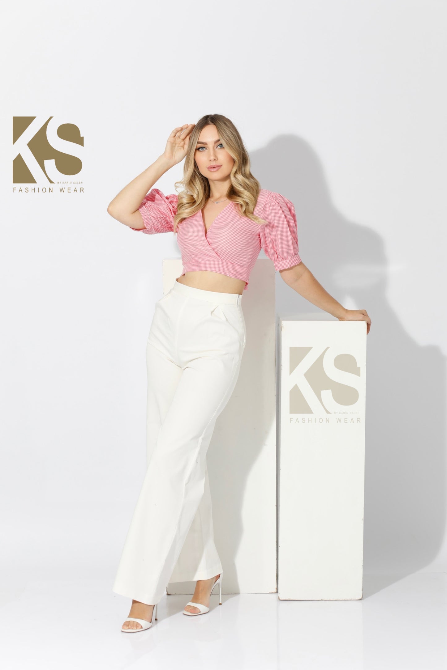 Wrapped Cropped Top - Checks Pink