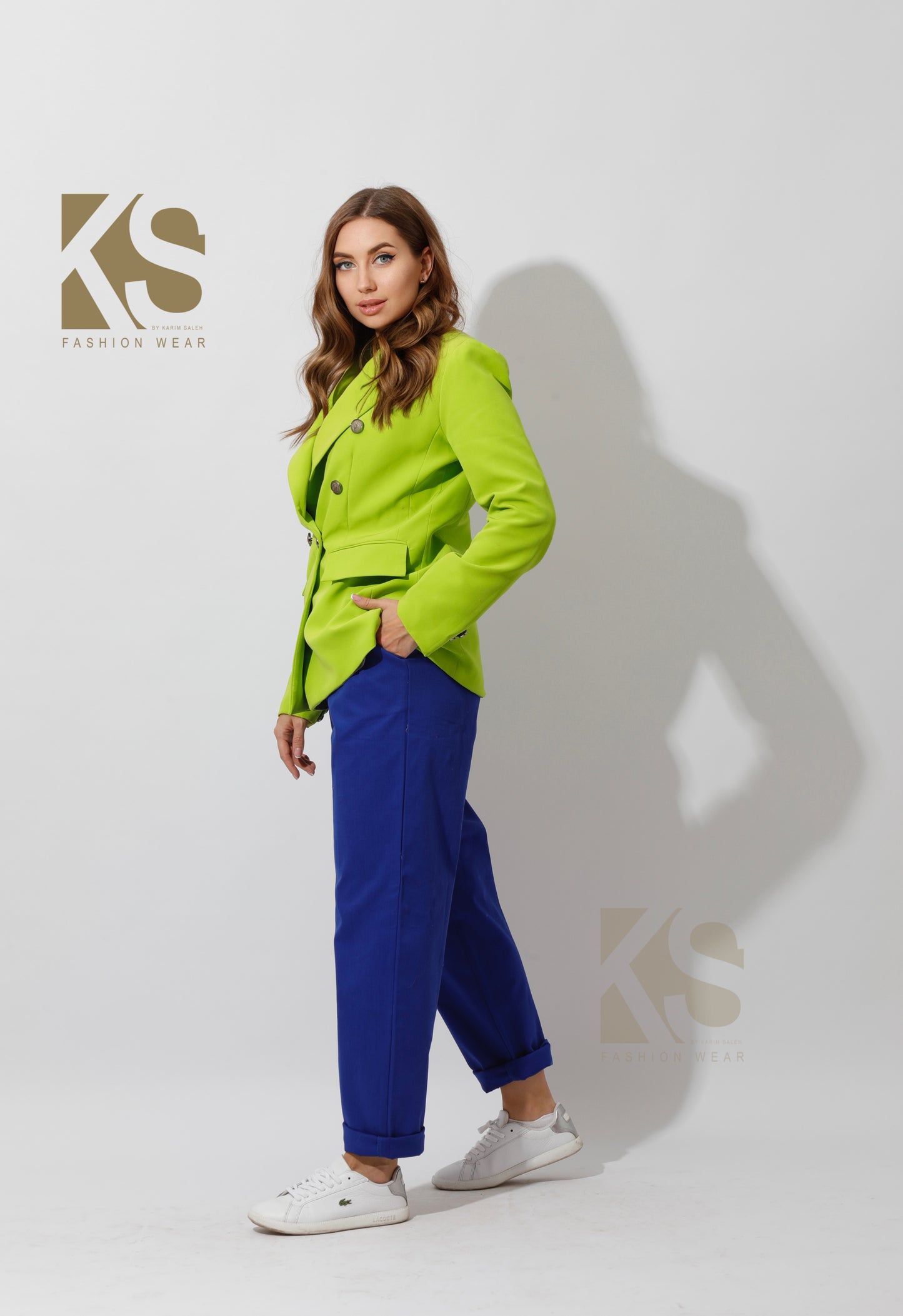 Double Breasted Blazer - Lime Green
