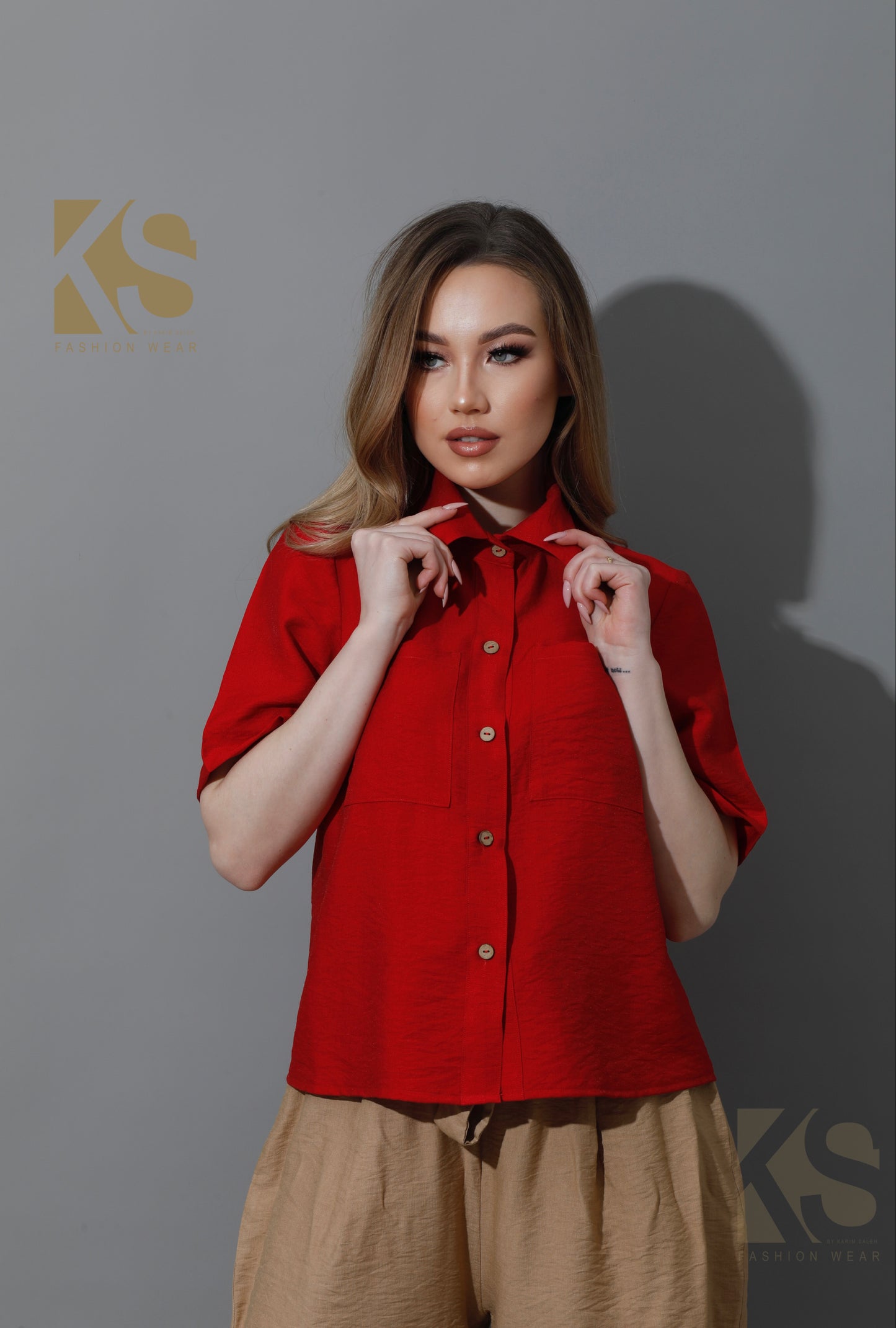 Shirt With Half Sleeves - Red