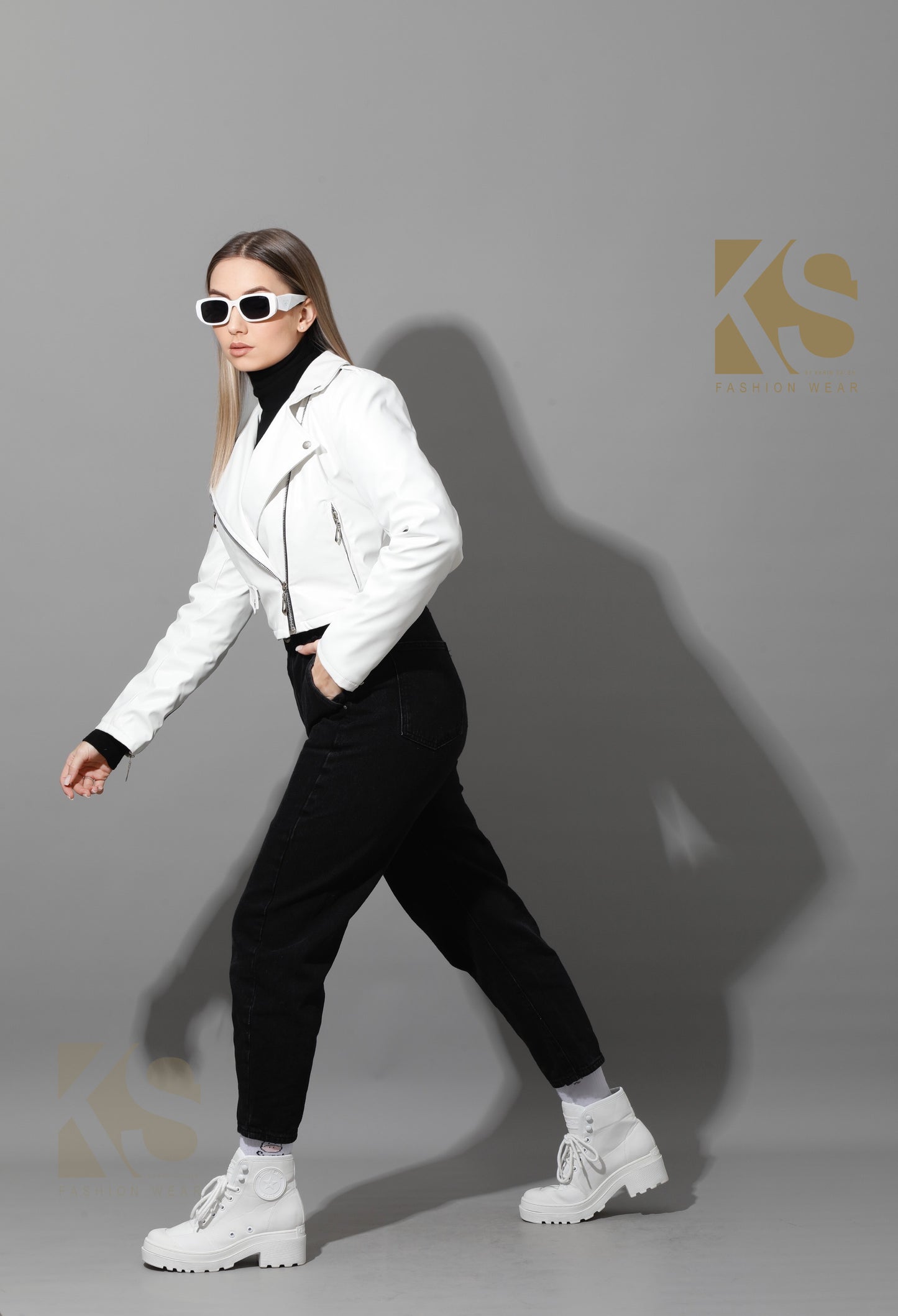 Leather Biker Jacket - White