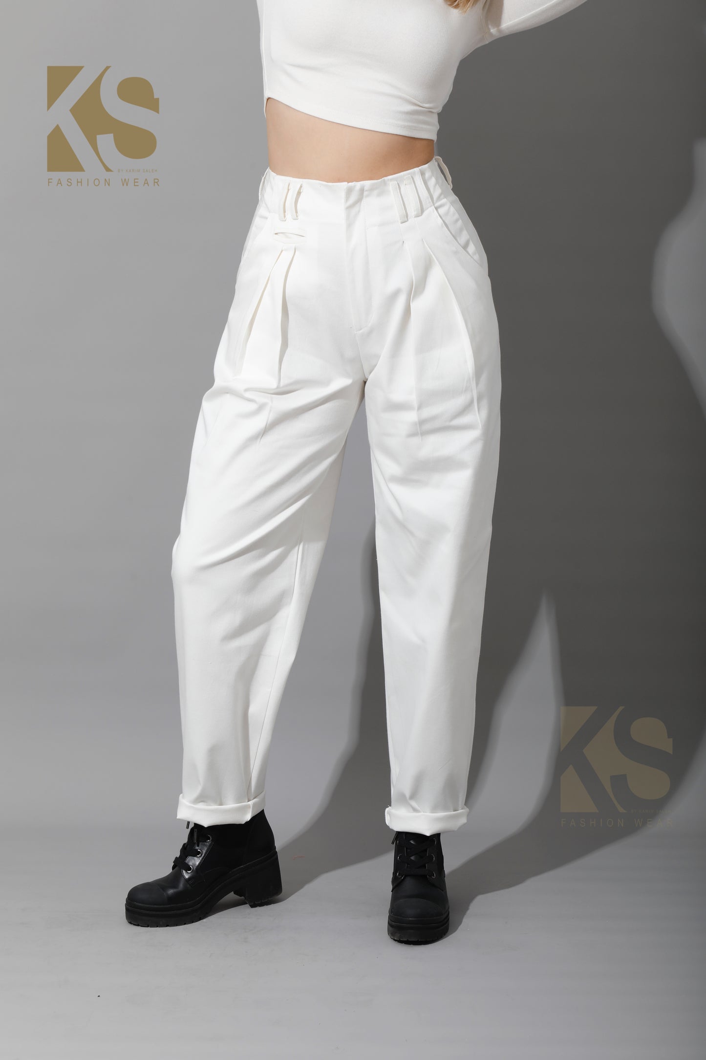 High Rise Paper-Bag Pants - OffWhite