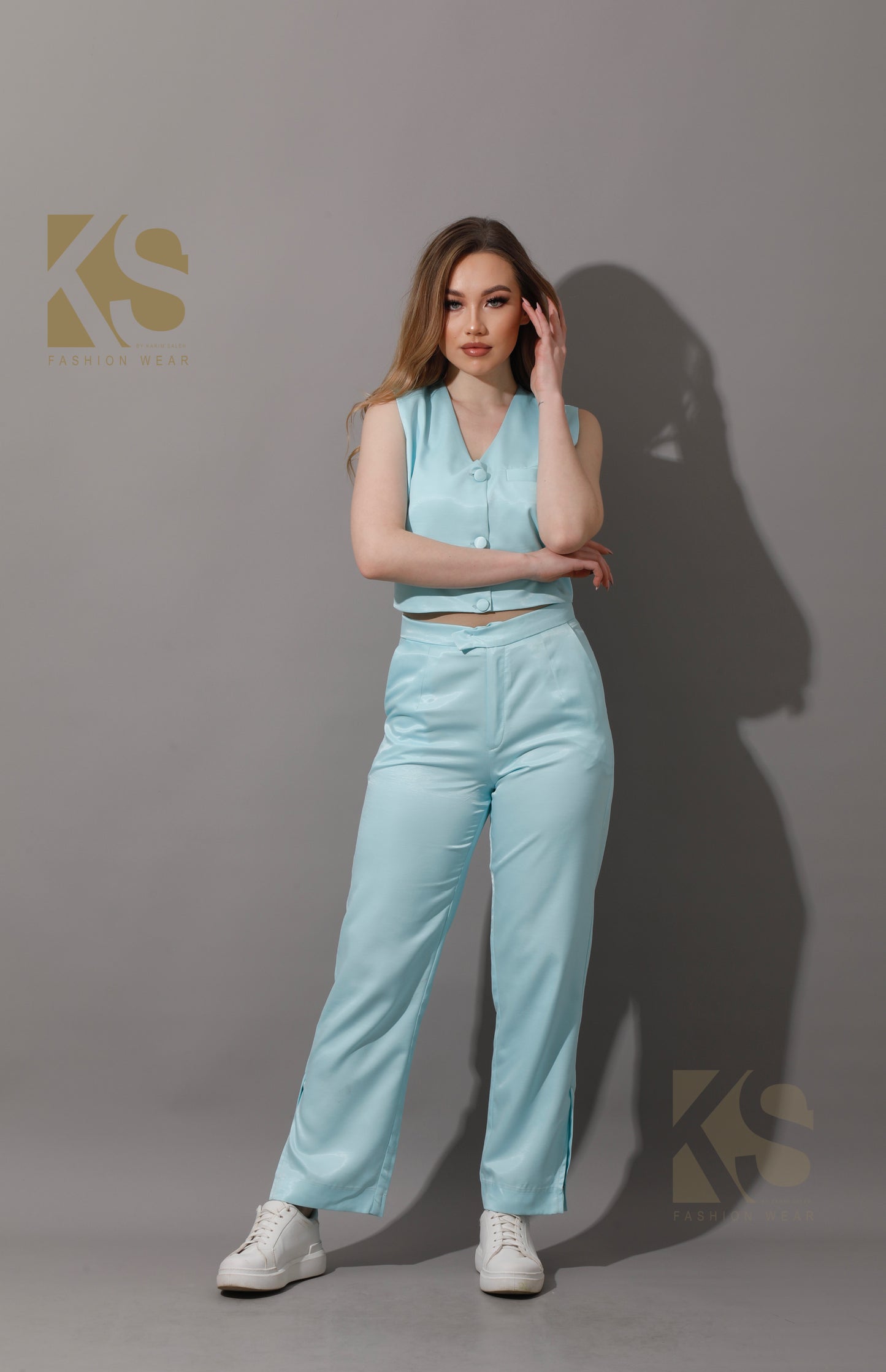 Cropped Vest - Aqua Blue