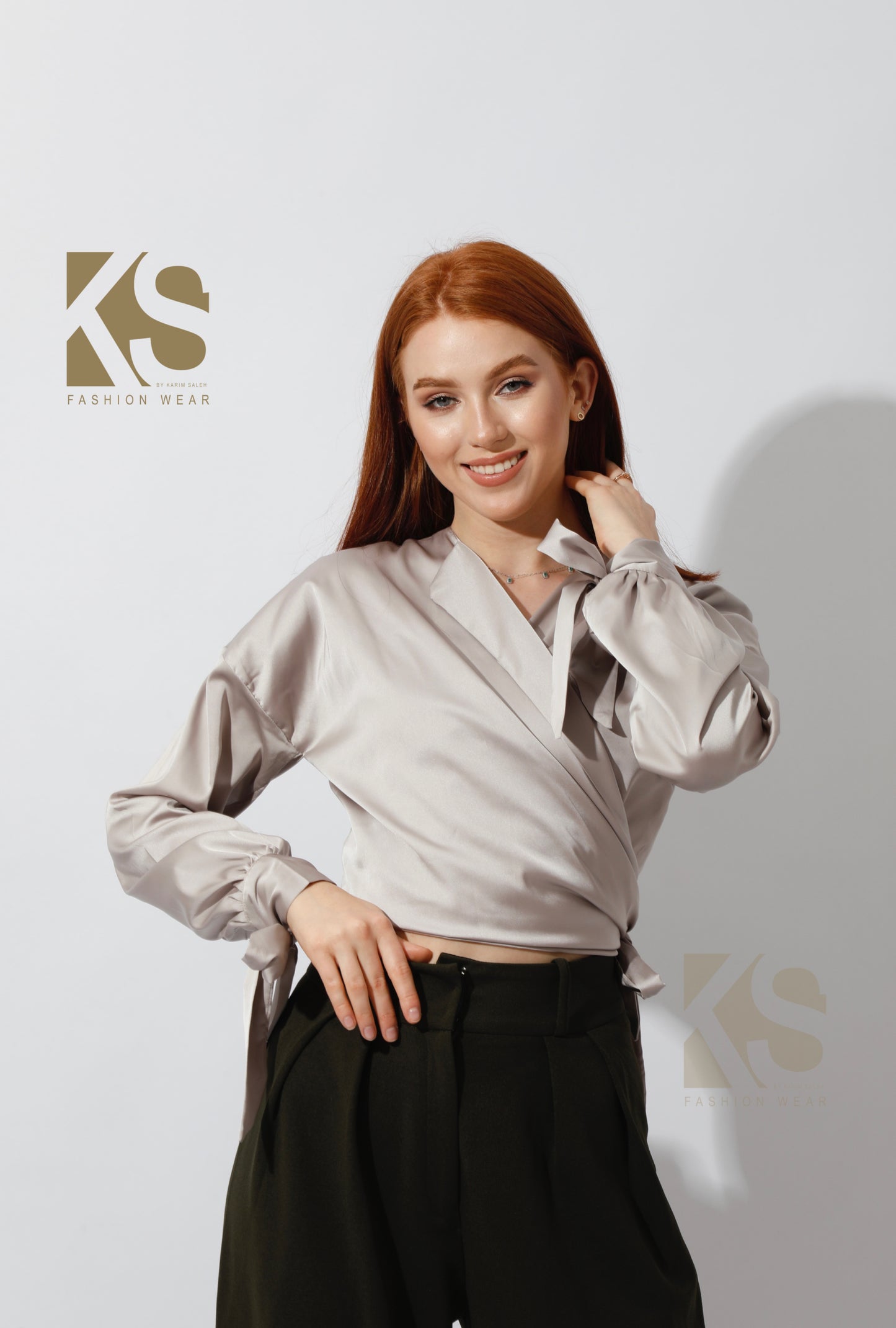 Wrap Tie Blouse - Beige