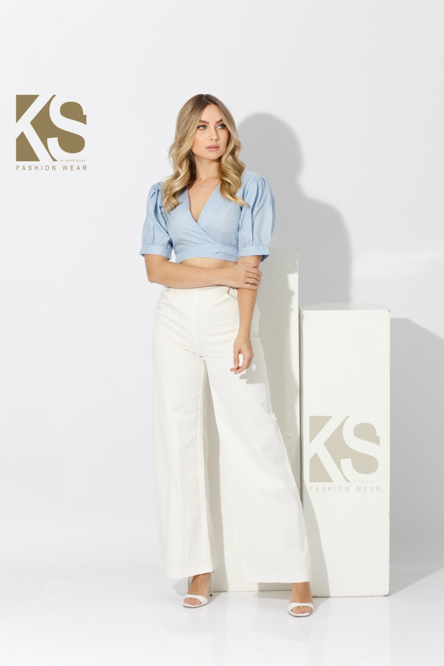 Wrapped Cropped Top - Checks Blue