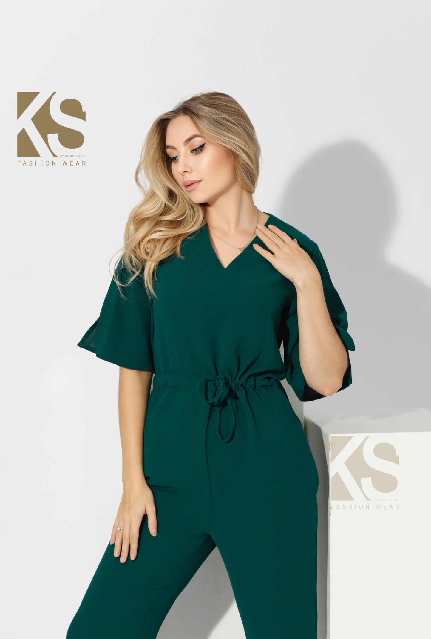 Half sleeves Jumpsuit - Green