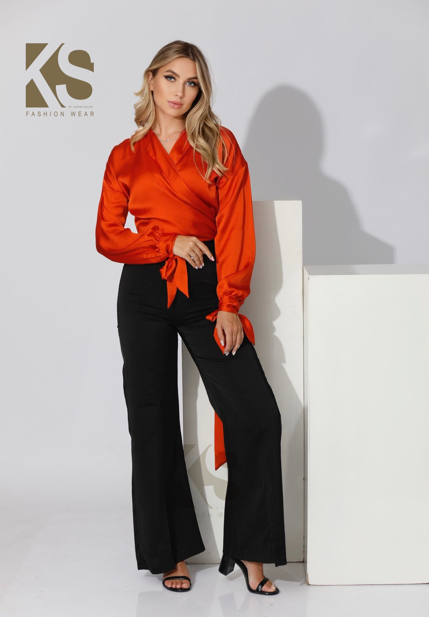 Wrap Tie Blouse - Orange