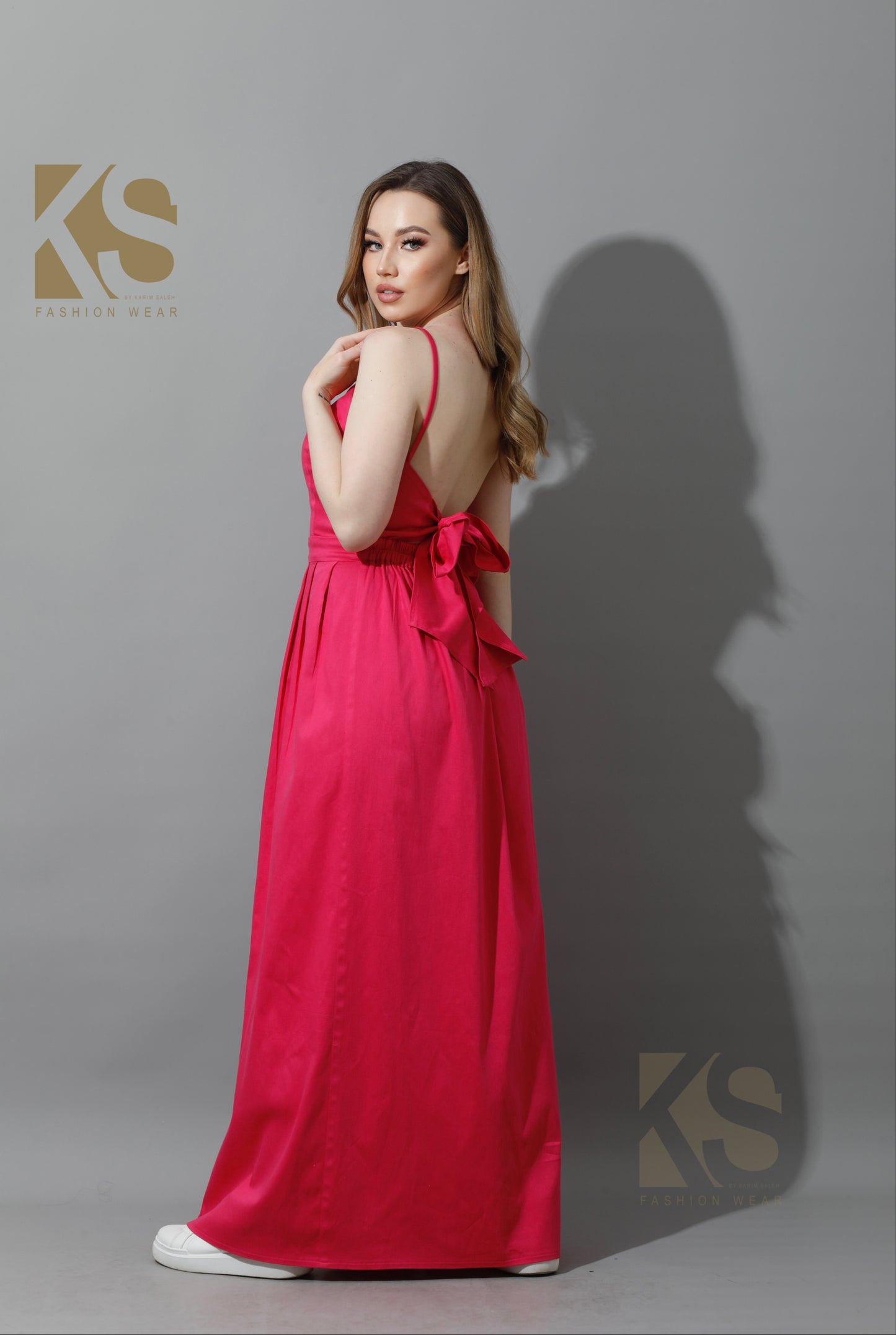 Front Long Slit Dress - Barbie Pink