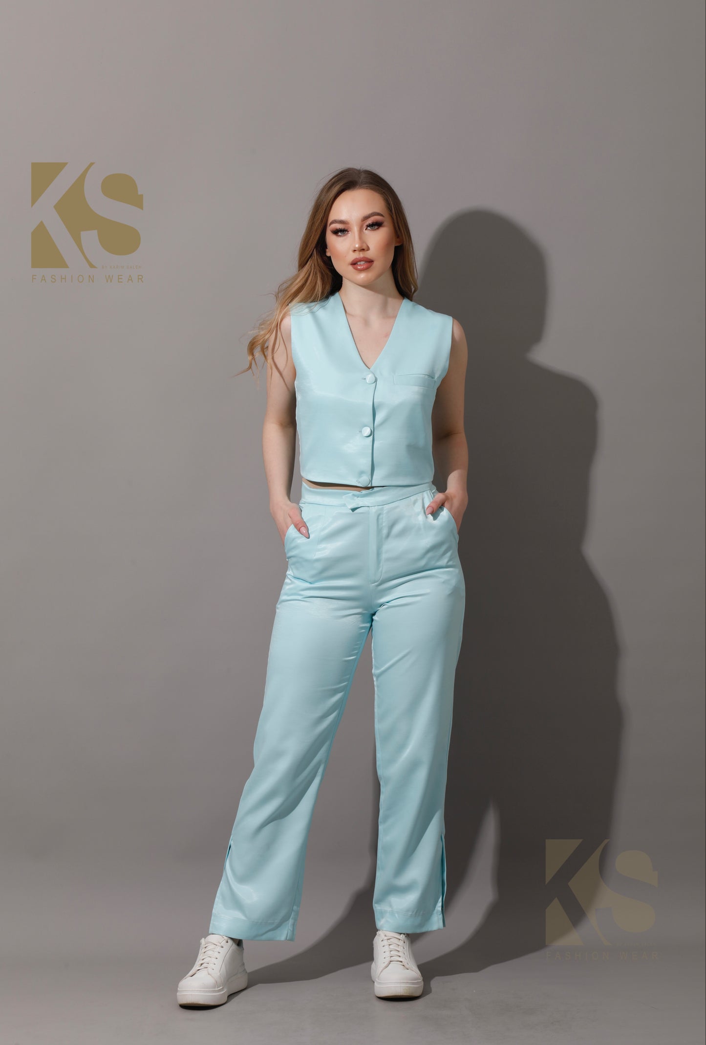Cropped Vest - Aqua Blue
