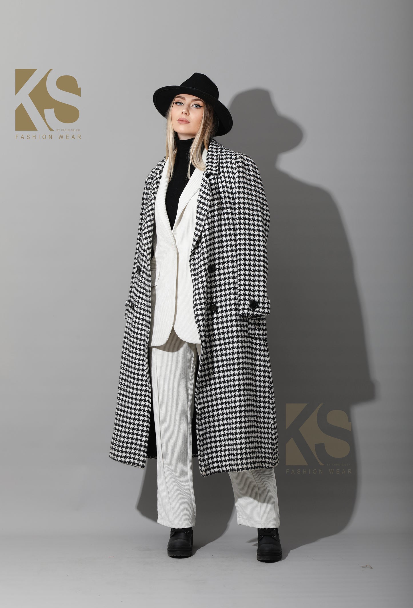 Tweed double breasted Coat - Black&White