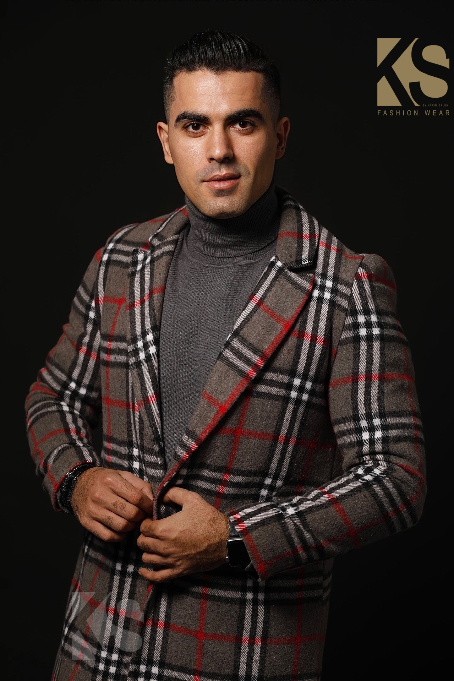 Men Short Checks Coat - Gray