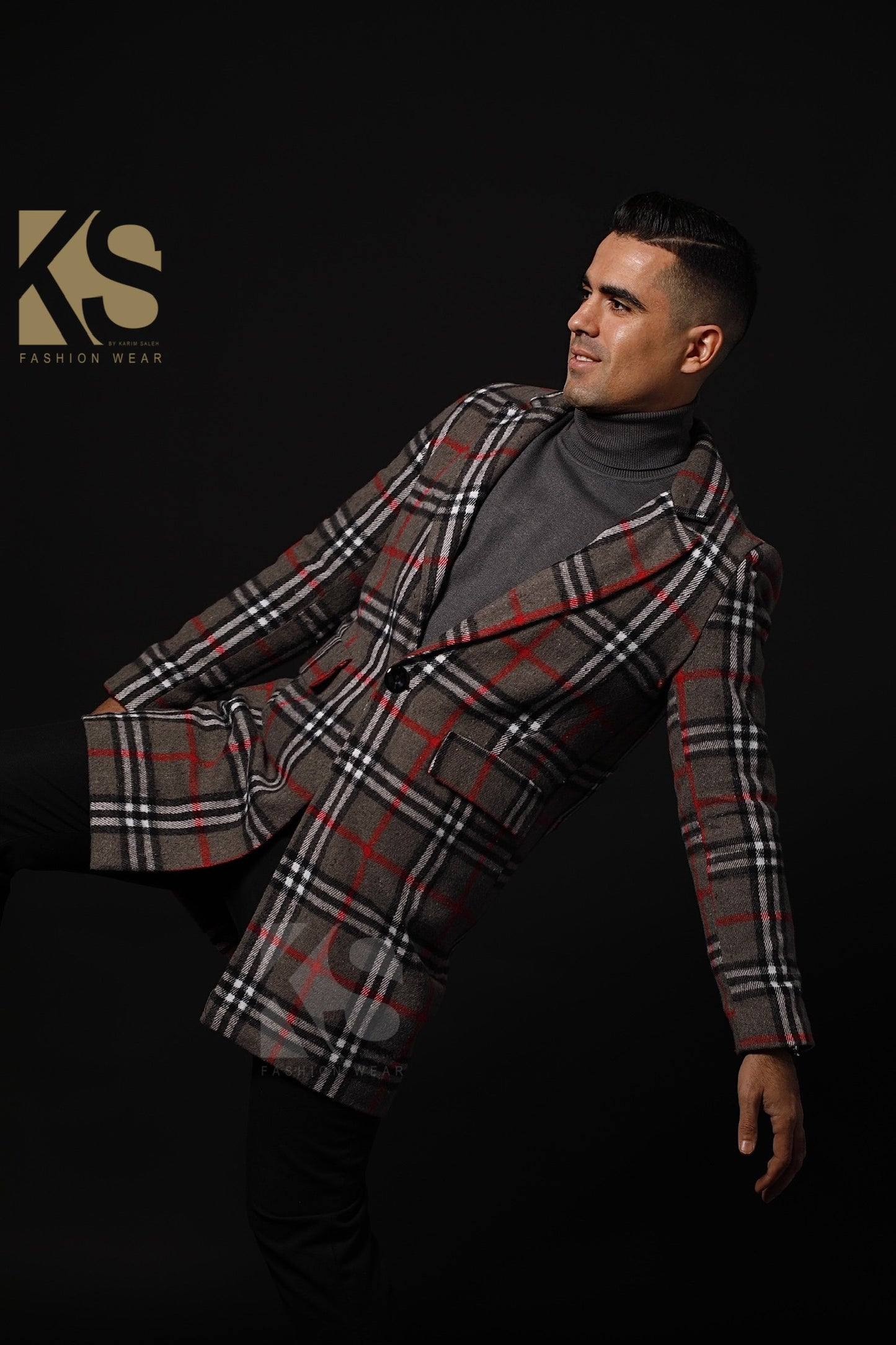 Men Short Checks Coat - Gray
