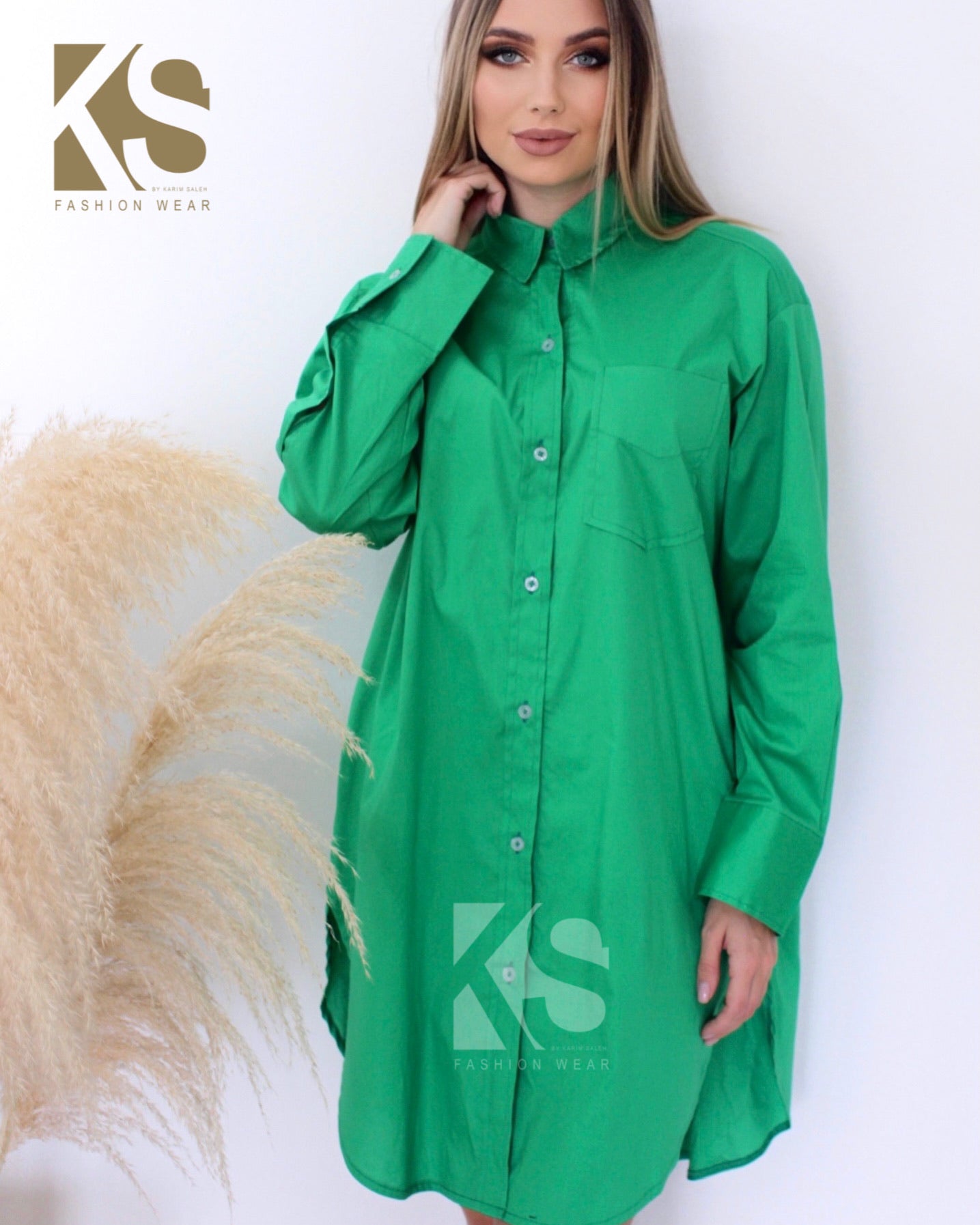 Oversized Shirt Dress - Green