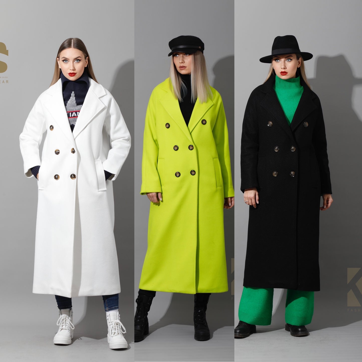 Long Double Breasted Coat - Lime Green