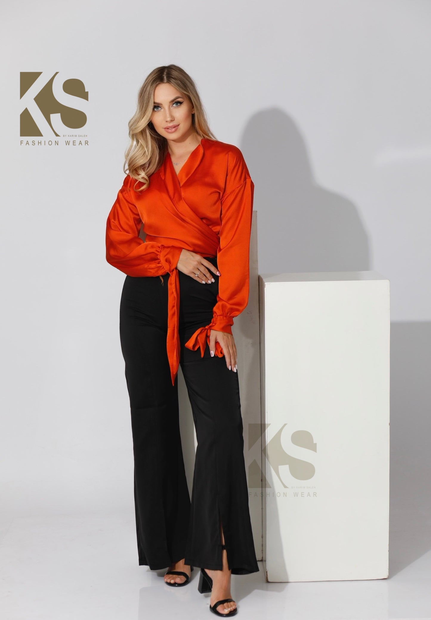 Wrap Tie Blouse - Orange