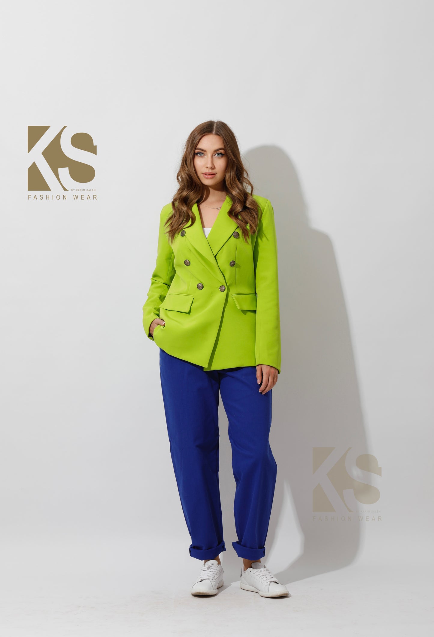 Double Breasted Blazer - Lime Green