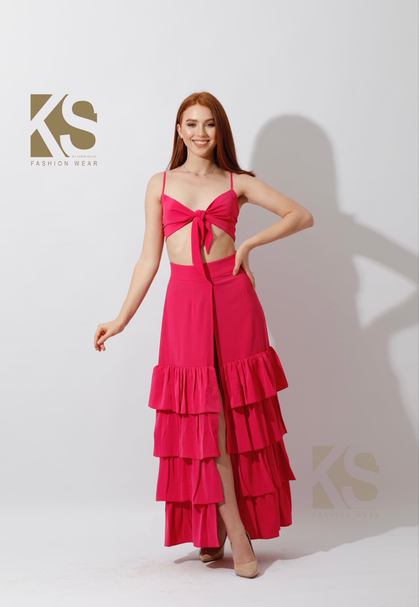 Co-Ord Ruffled Skirt and Tied Top - Barbie Pink