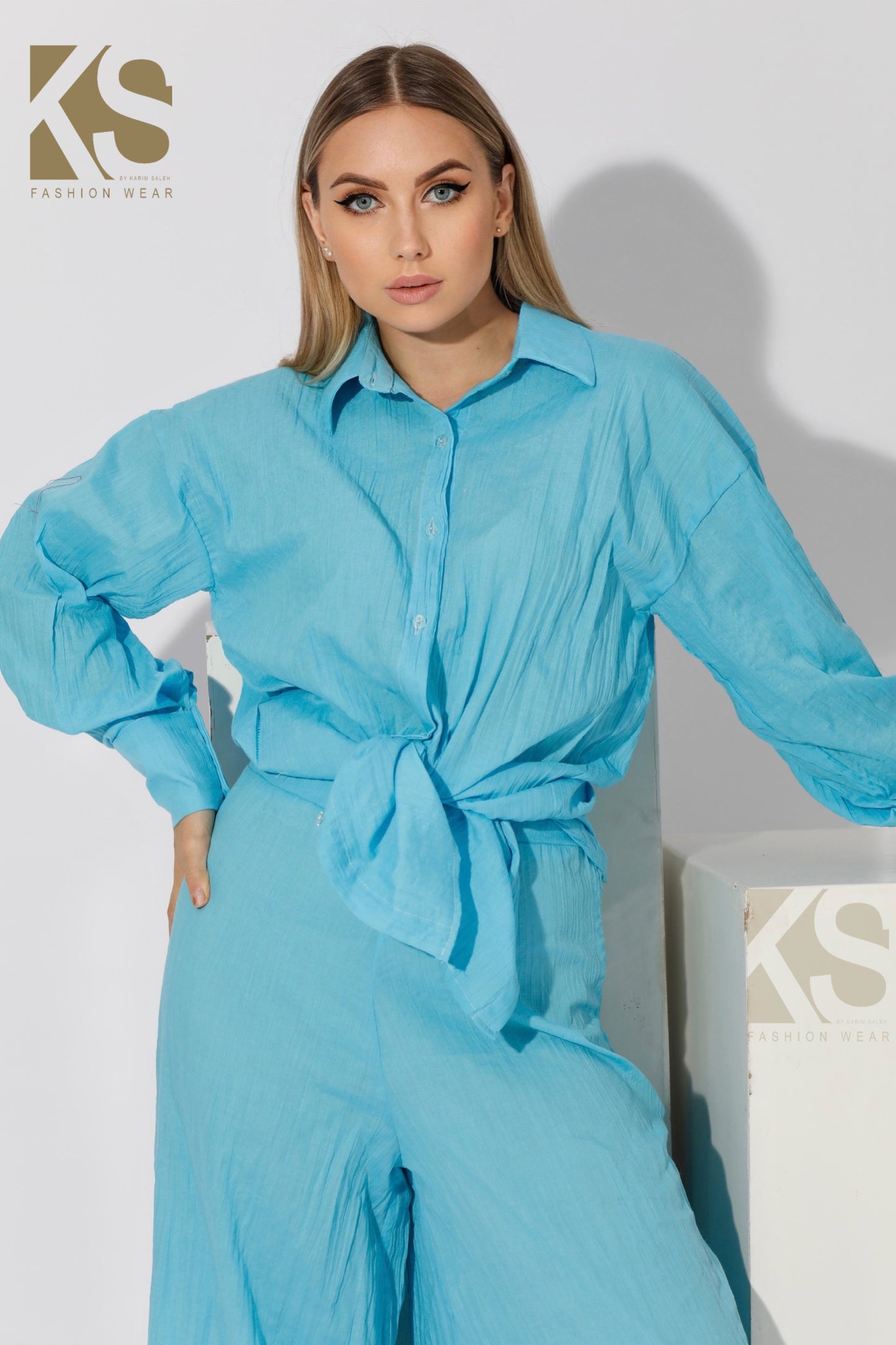 Co-ord Shirt & Trousers - Sky Blue
