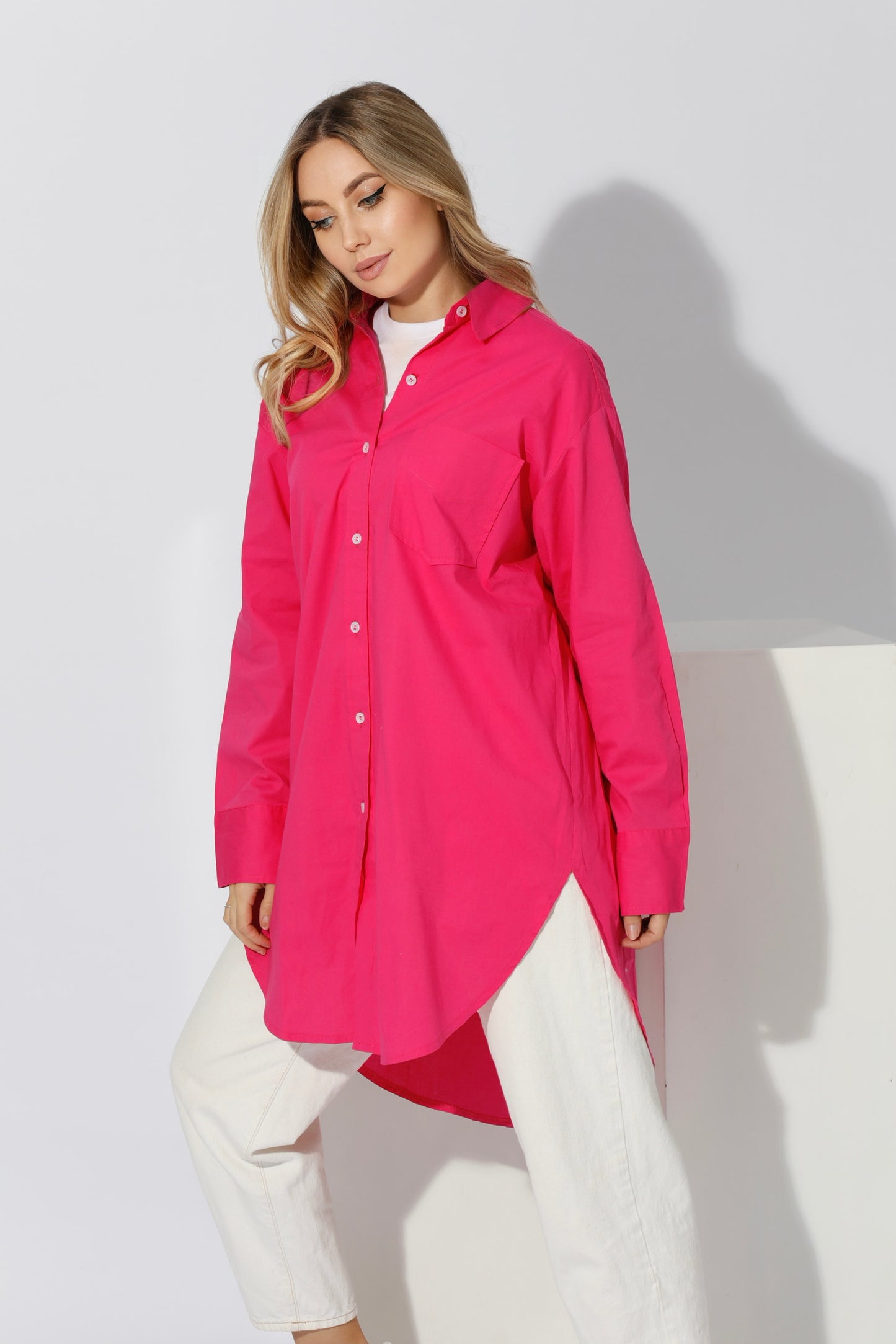 Oversized Shirt Dress - Barbie Pink