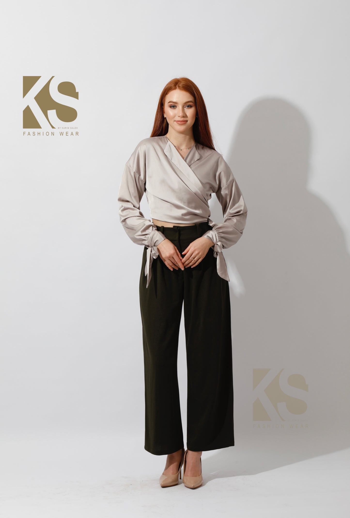 Wrap Tie Blouse - Beige
