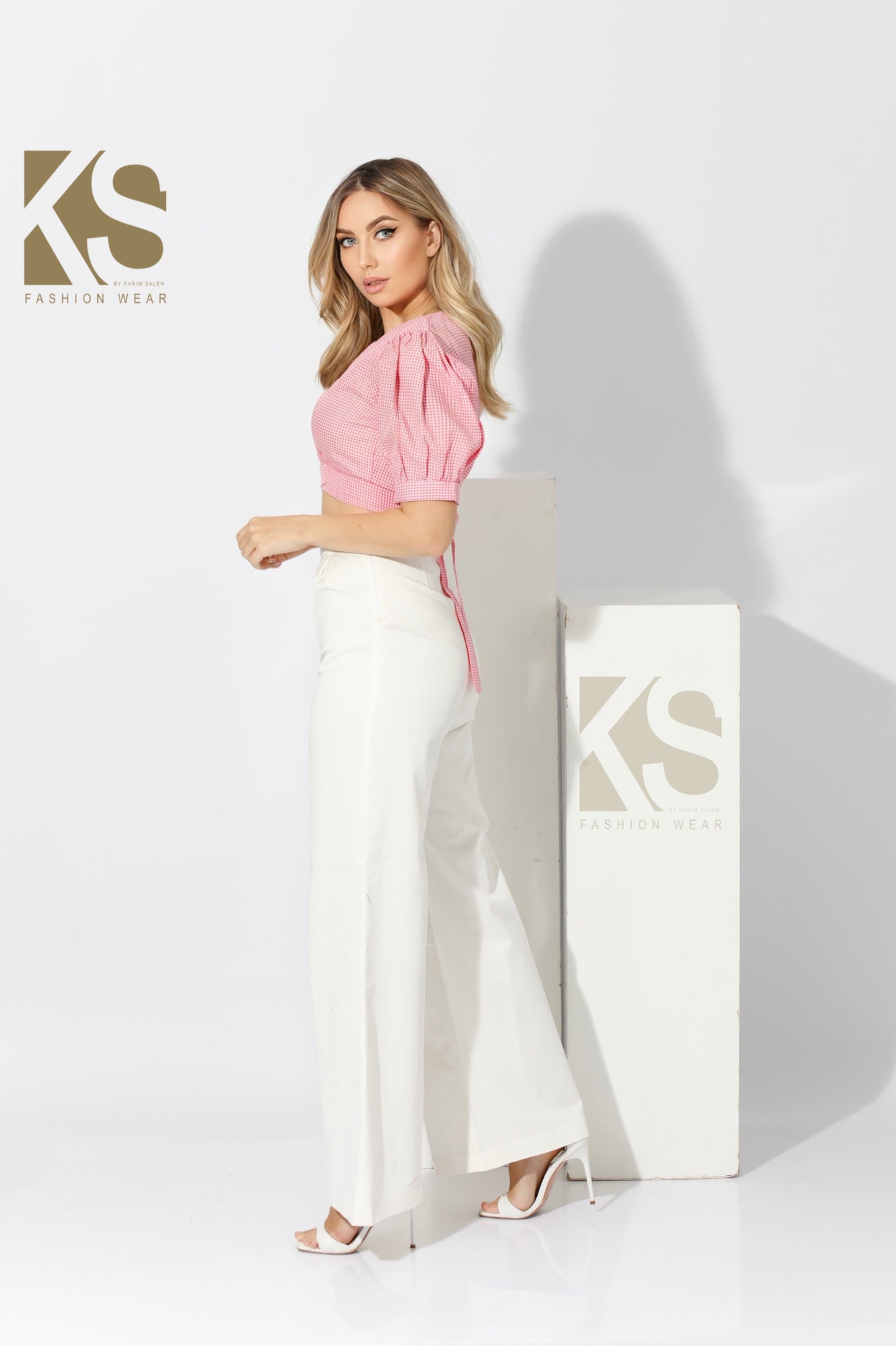 Wrapped Cropped Top - Checks Pink