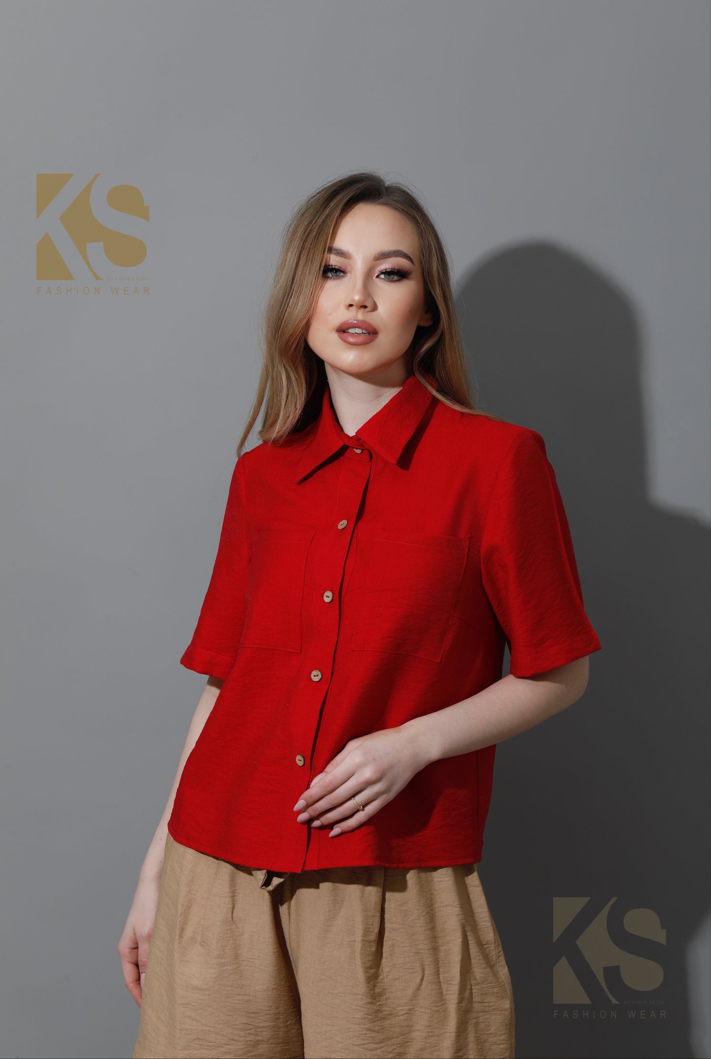 Shirt With Half Sleeves - Red