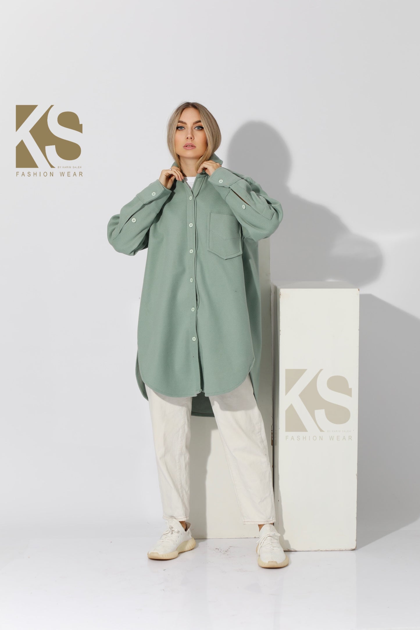 Woolen Oversized Shirt - Mint Green
