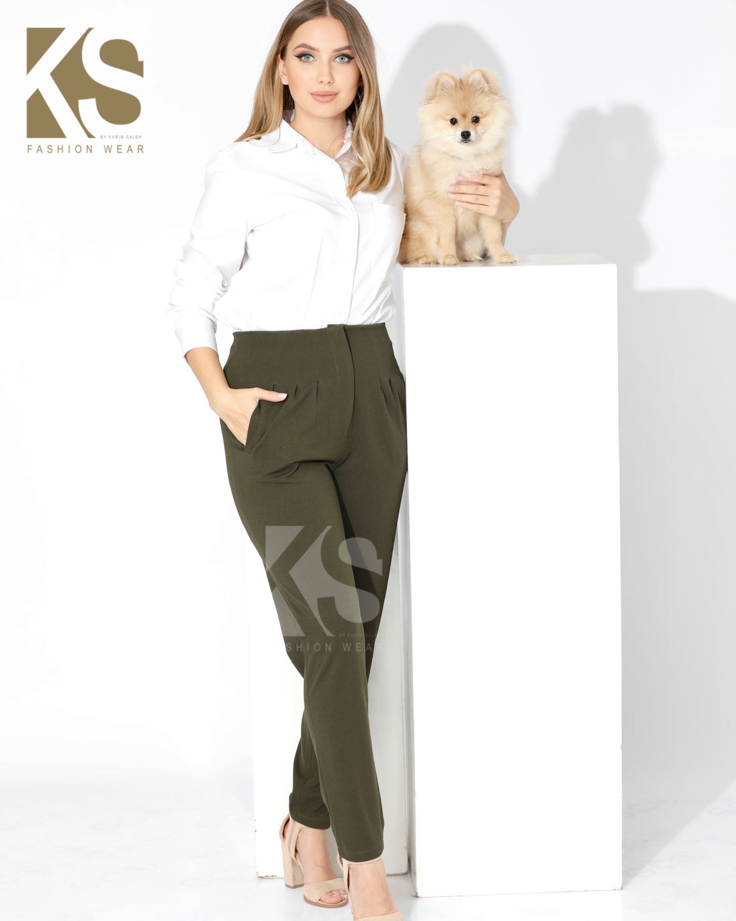High Waist Trousers - Olive
