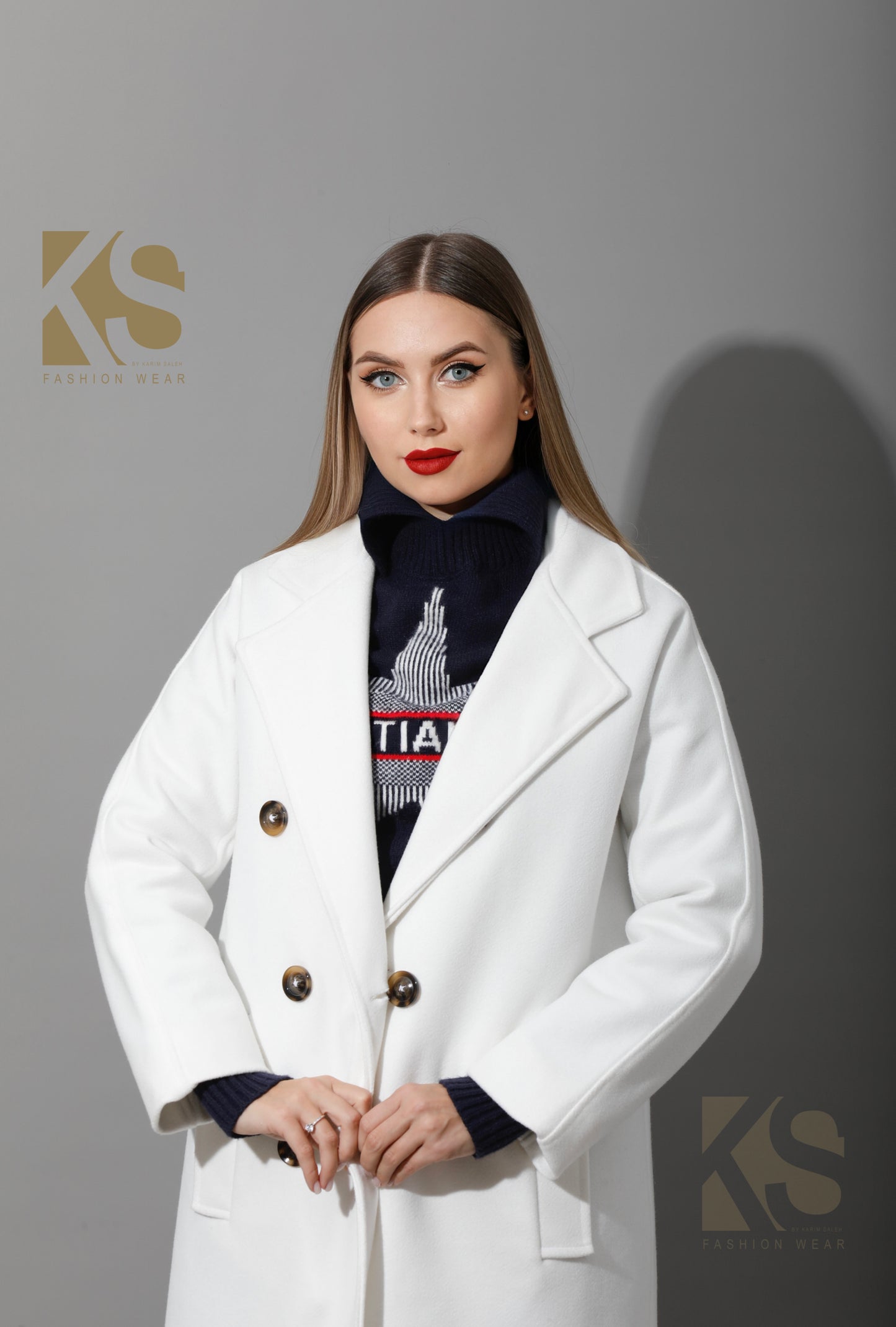 Long Double Breasted Coat - White