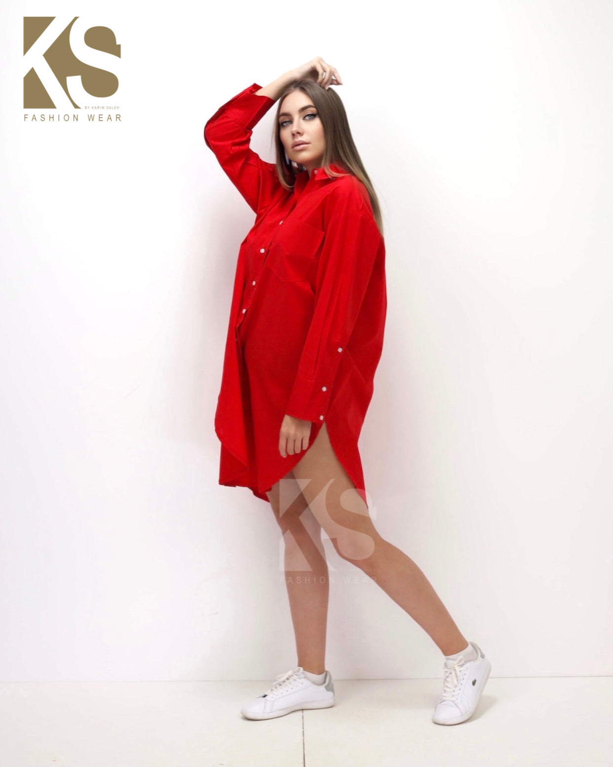 Oversized Shirt Dress - Red