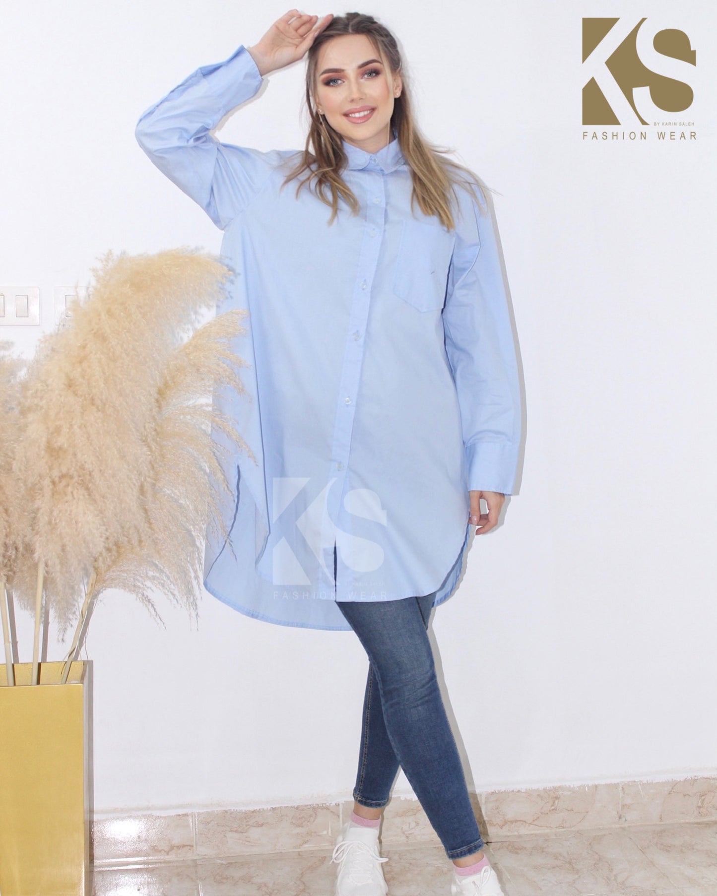 Oversized Shirt Dress - Baby Blue