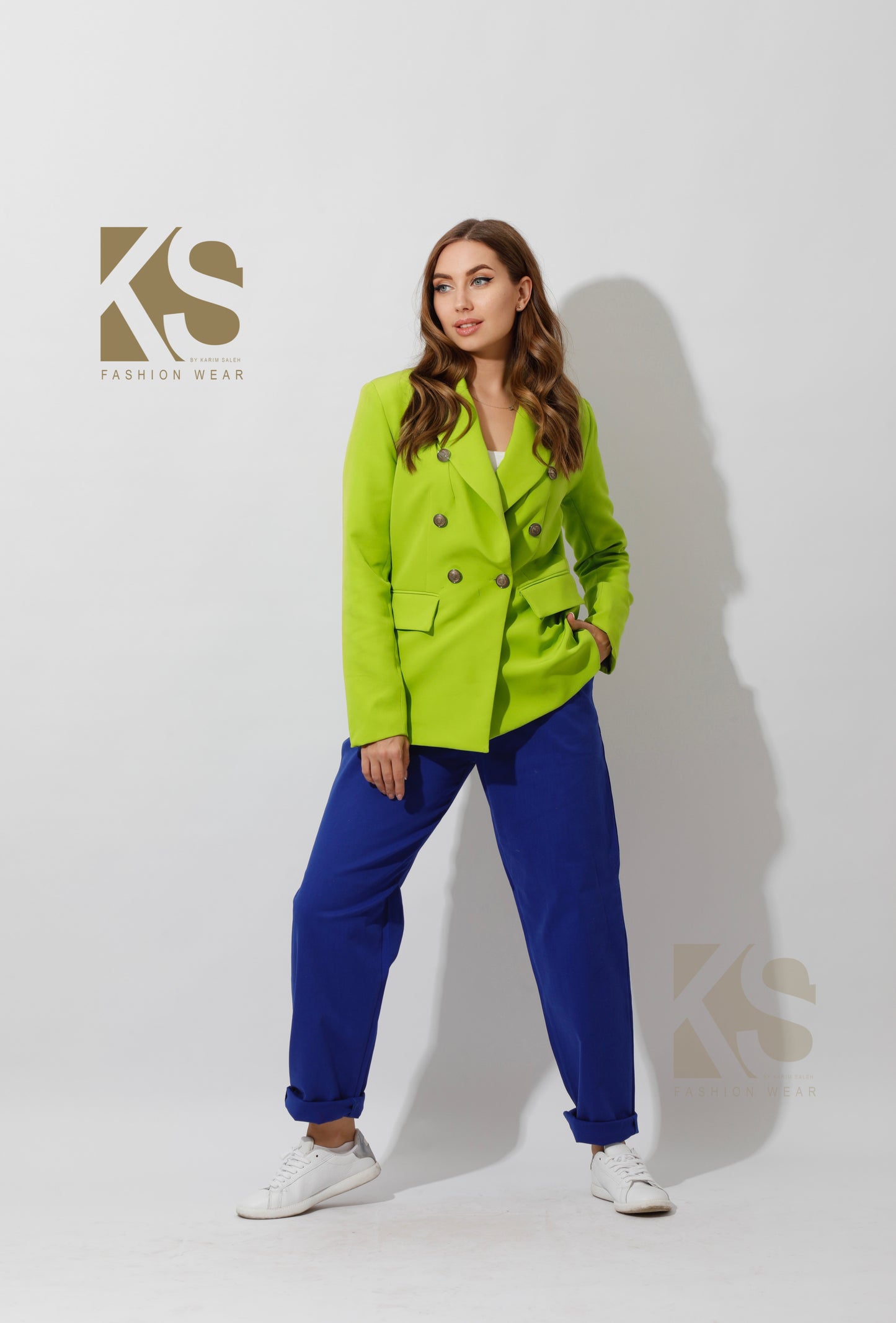 Double Breasted Blazer - Lime Green