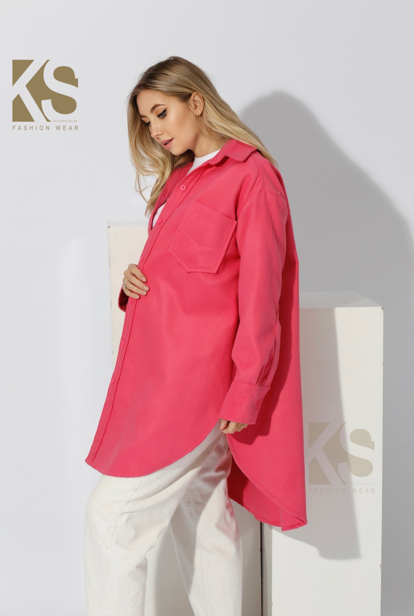 Woolen Oversized Shirt - Barbie Pink