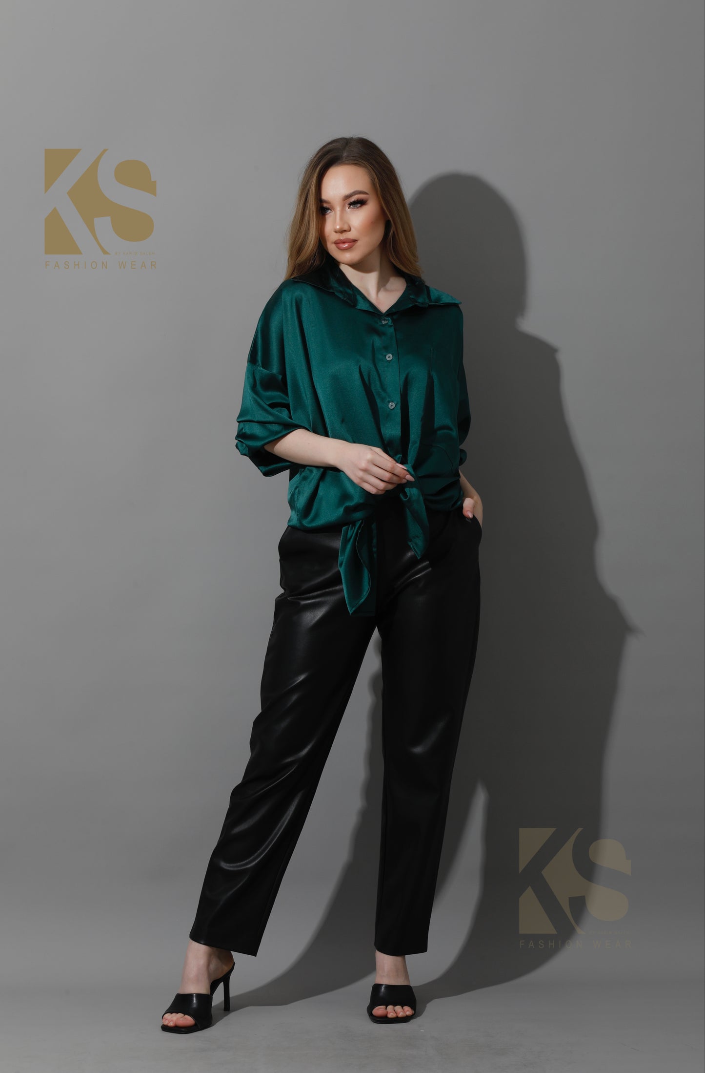 Oversized Satin Blouse - Dark Green