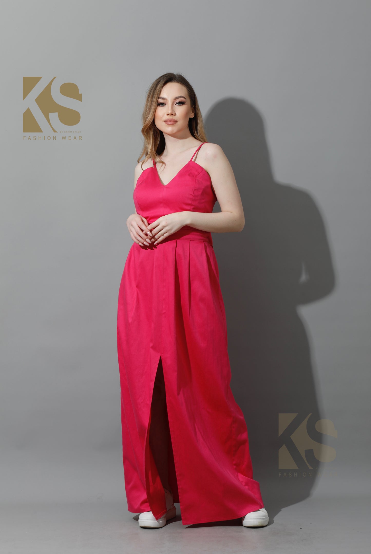 Front Long Slit Dress - Barbie Pink