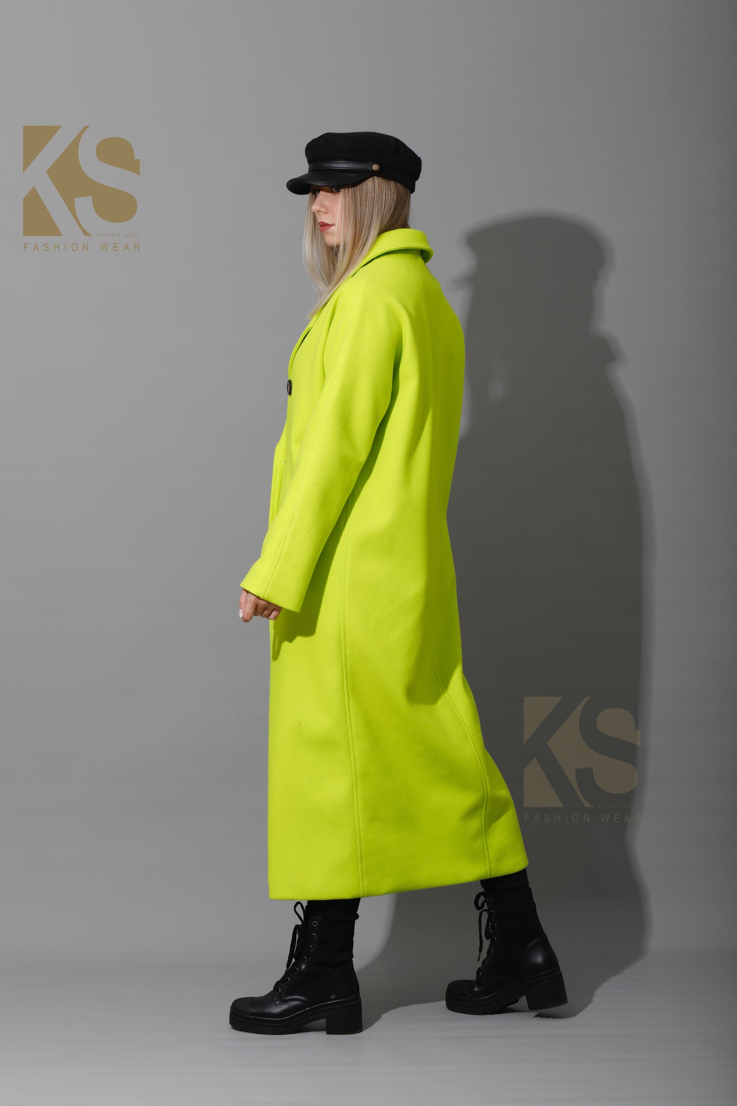 Long Double Breasted Coat - Lime Green