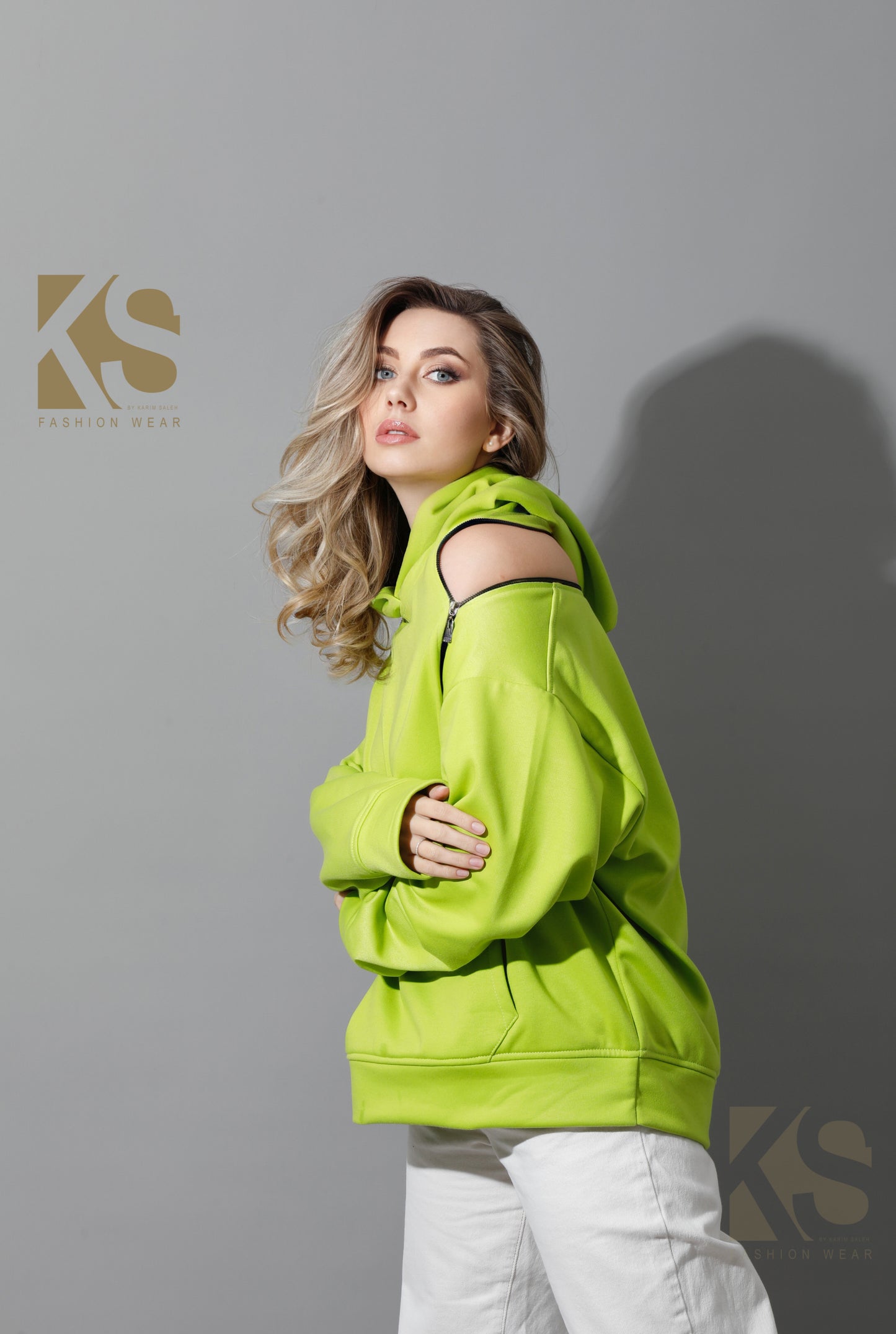 Zipped Oversized Hoodie - Lime Green