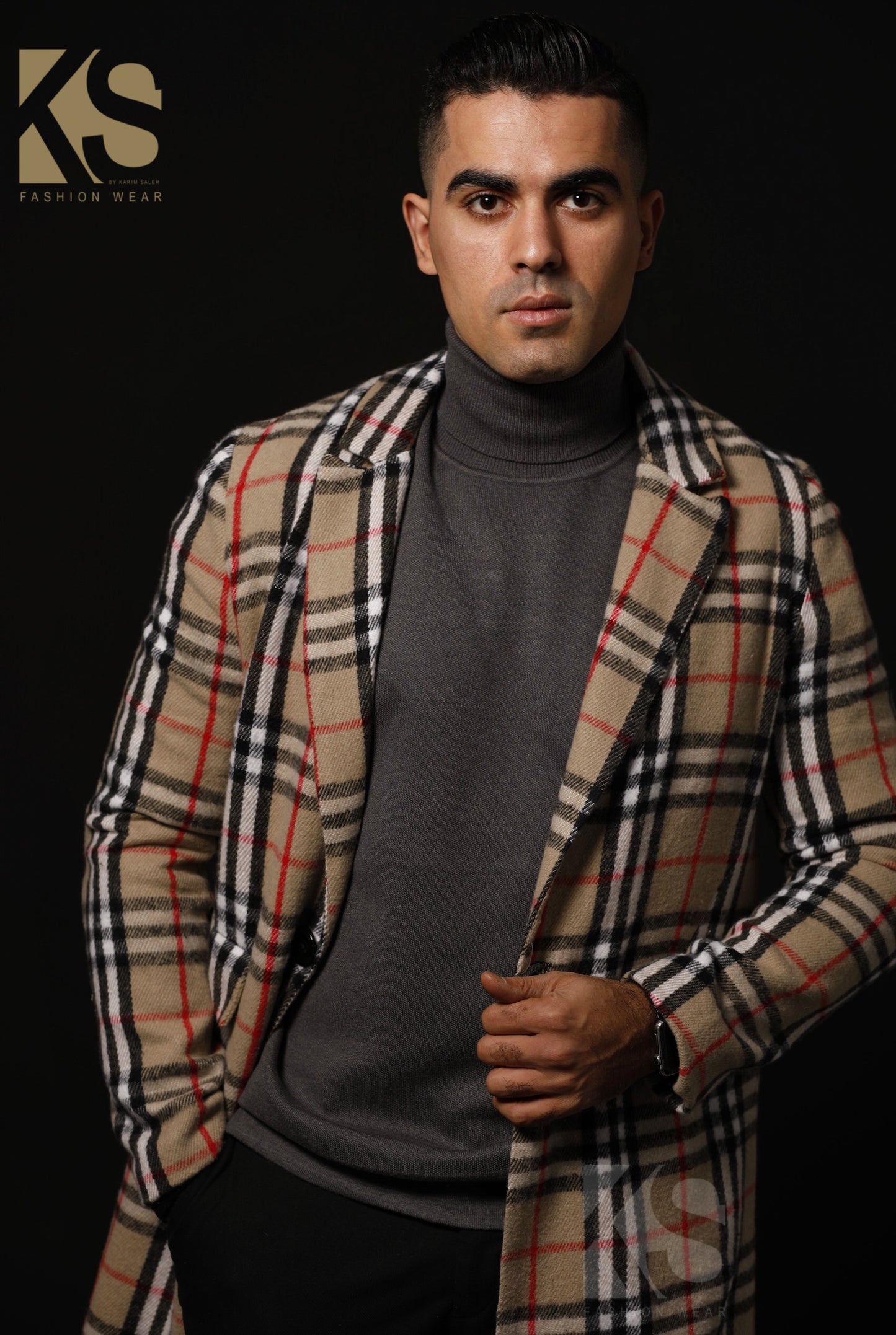 Men Short Checks Coat - Beige