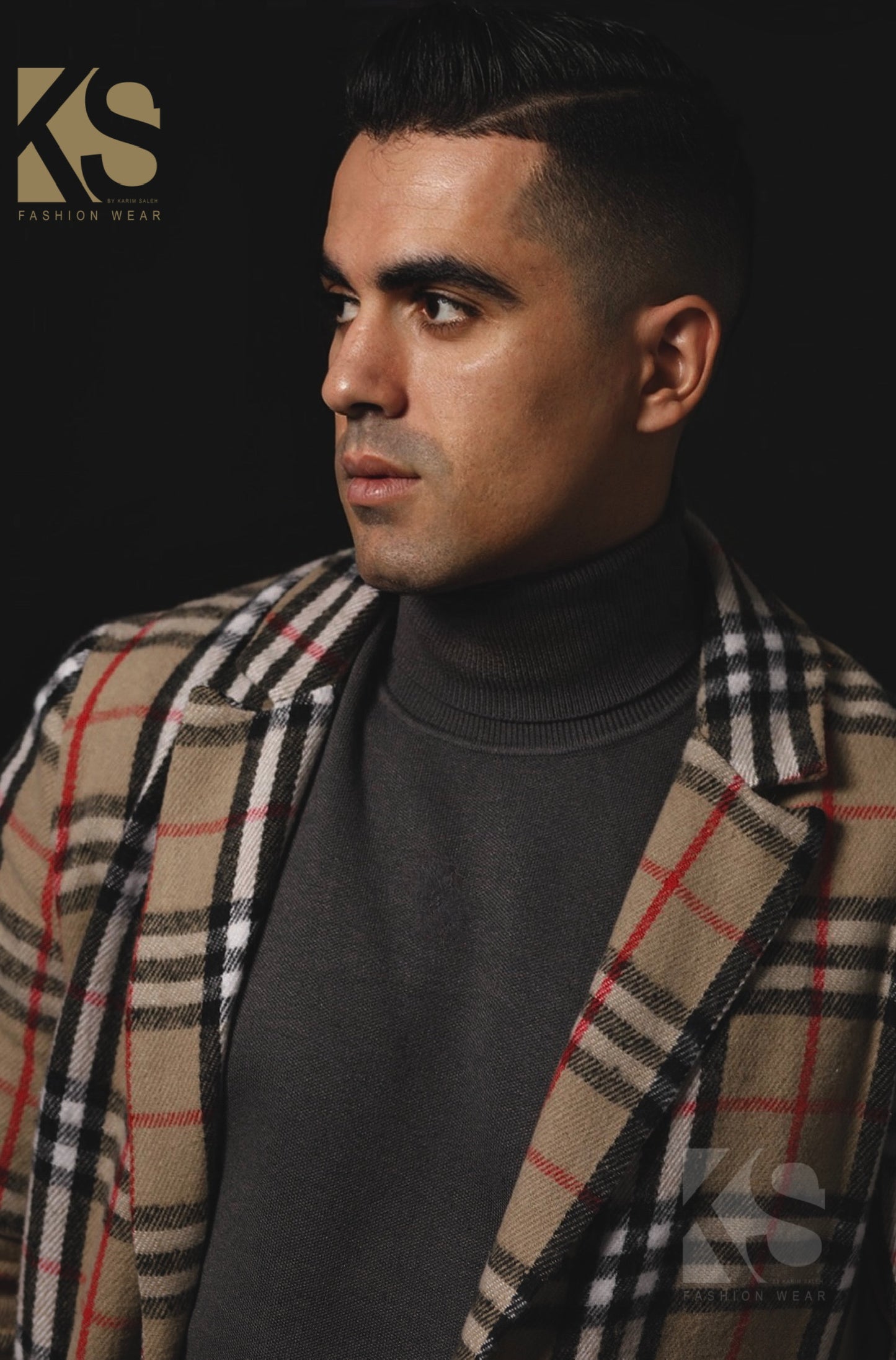 Men Short Checks Coat - Beige