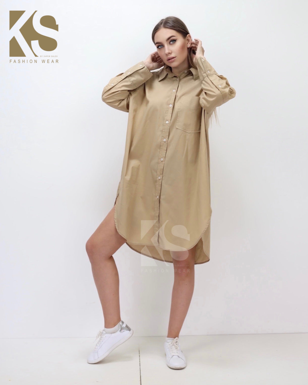 Oversized Shirt Dress - Beige