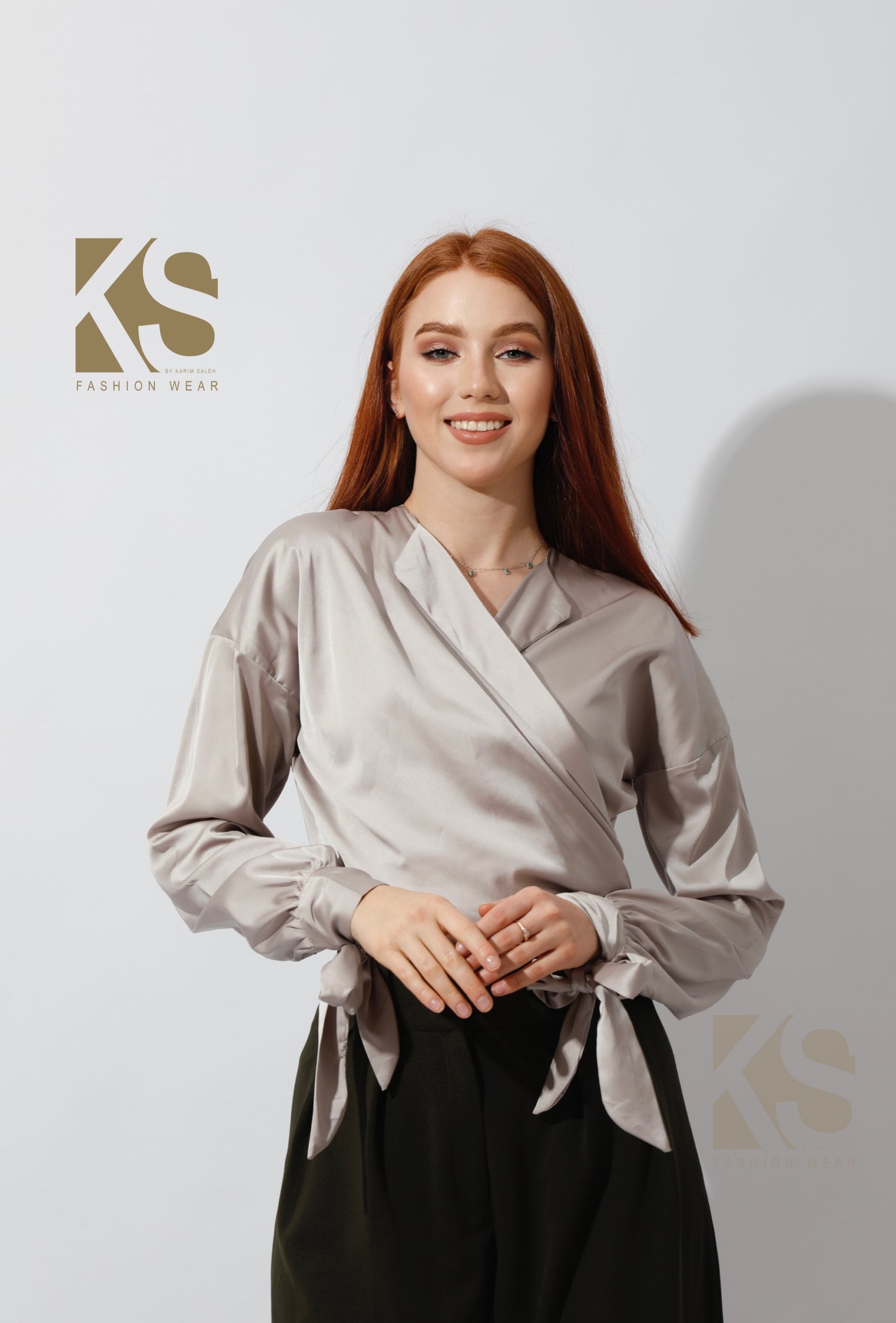 Wrap Tie Blouse - Beige