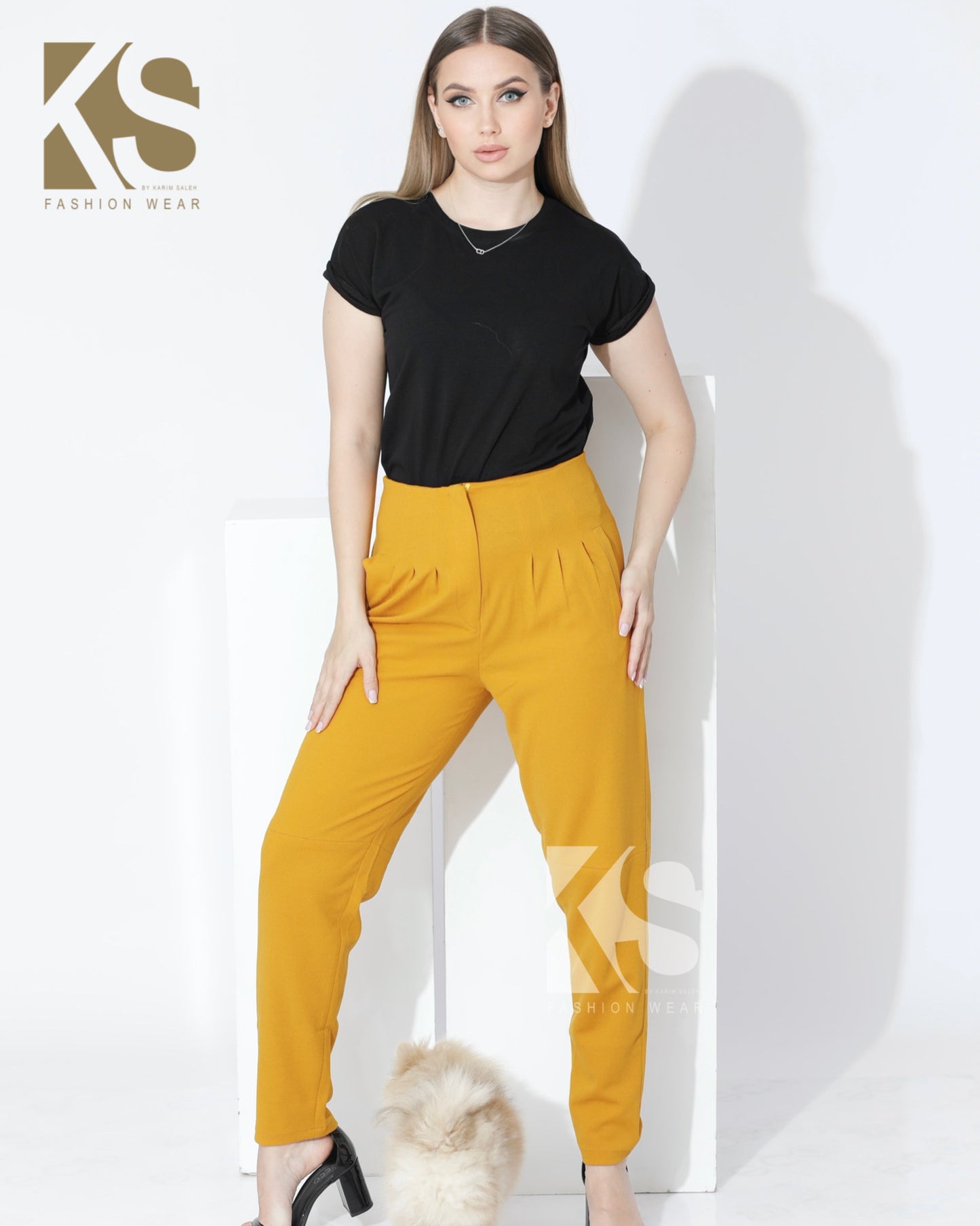 High Waist Trousers - Yellow