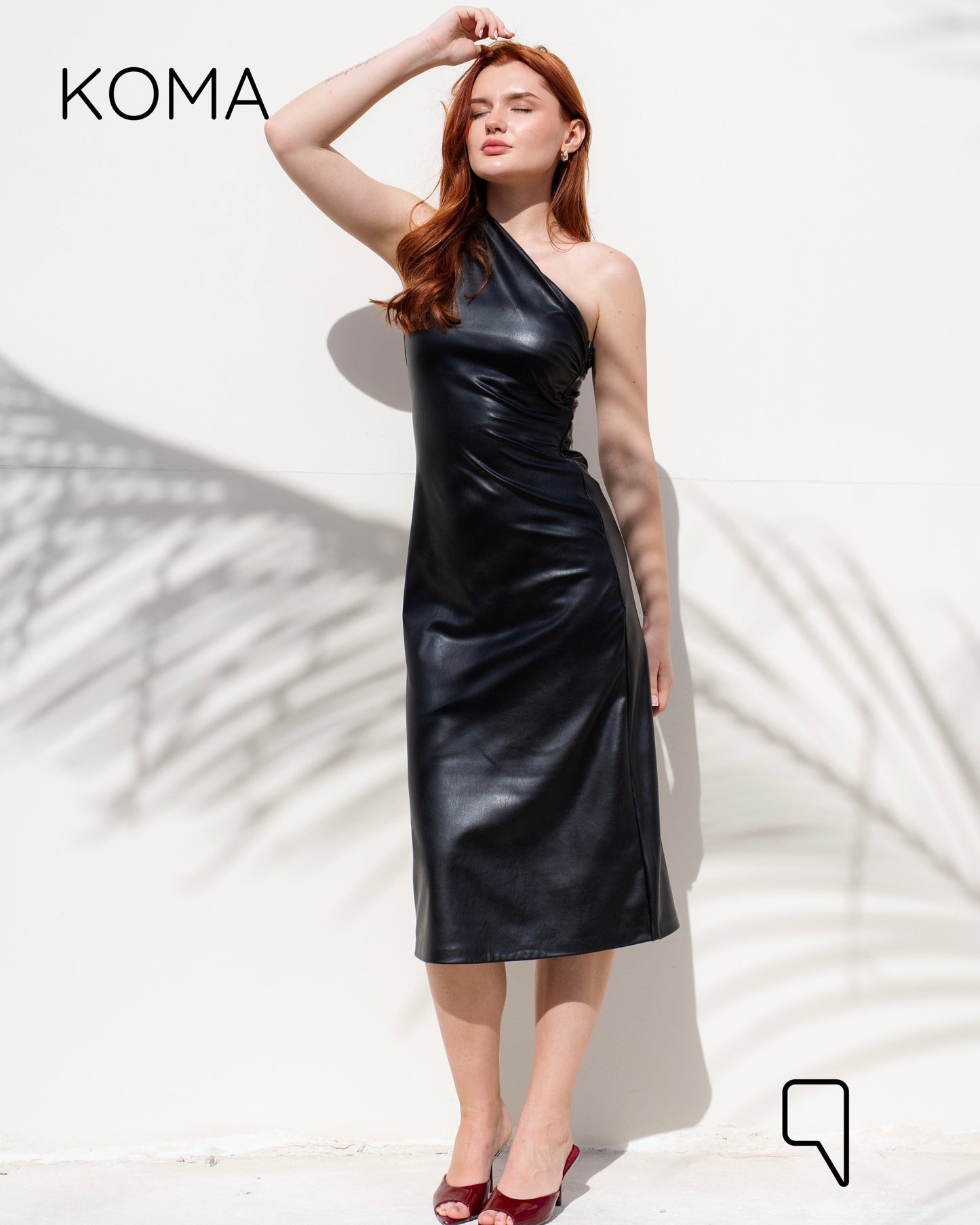 Khloe Faux Leather Midi Dress - Black