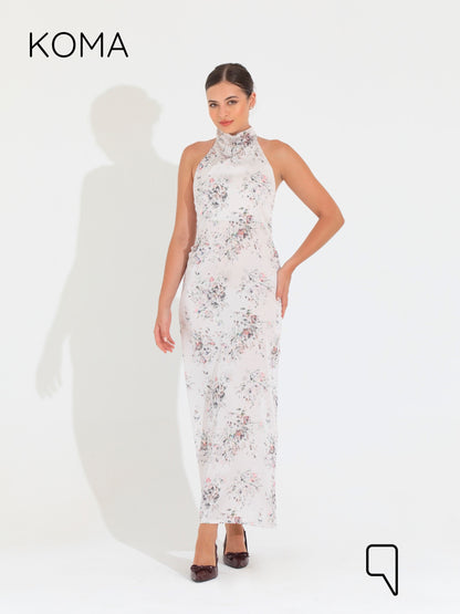 Dahlia Floral Backless Dress - Multicolored White