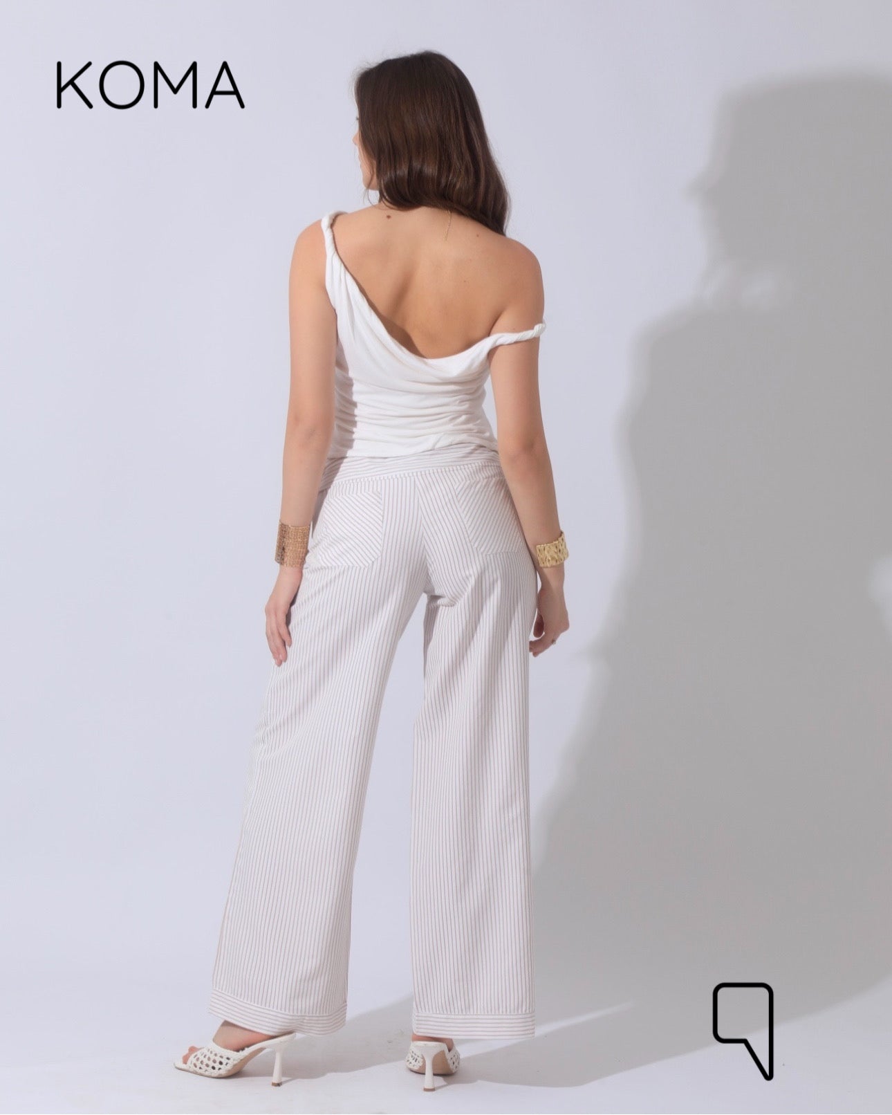 Sloane Striped Low Waist Pants - Beige